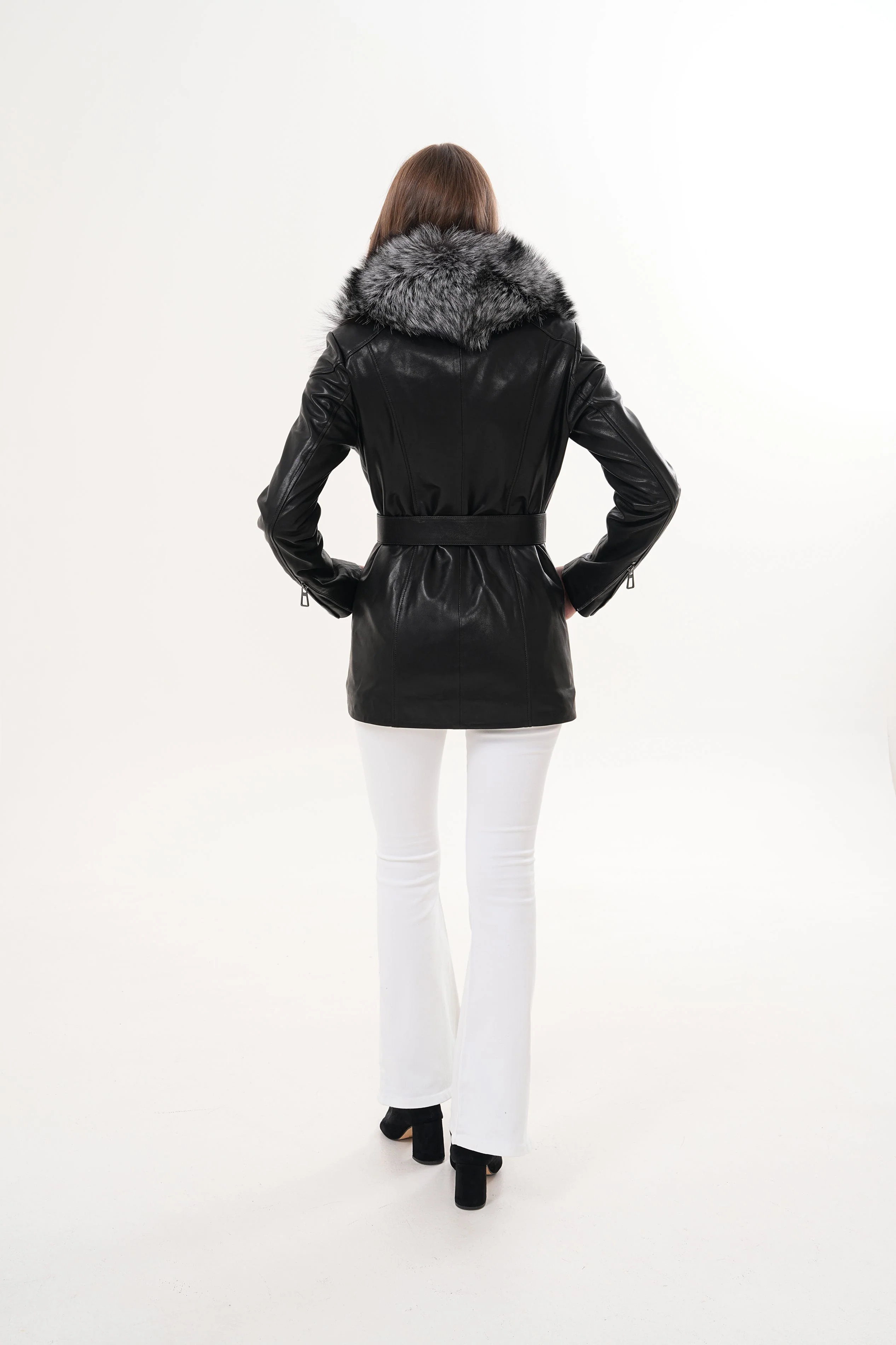 The Alessia Black Leather & Fox Fur Women Jacket - Image 5
