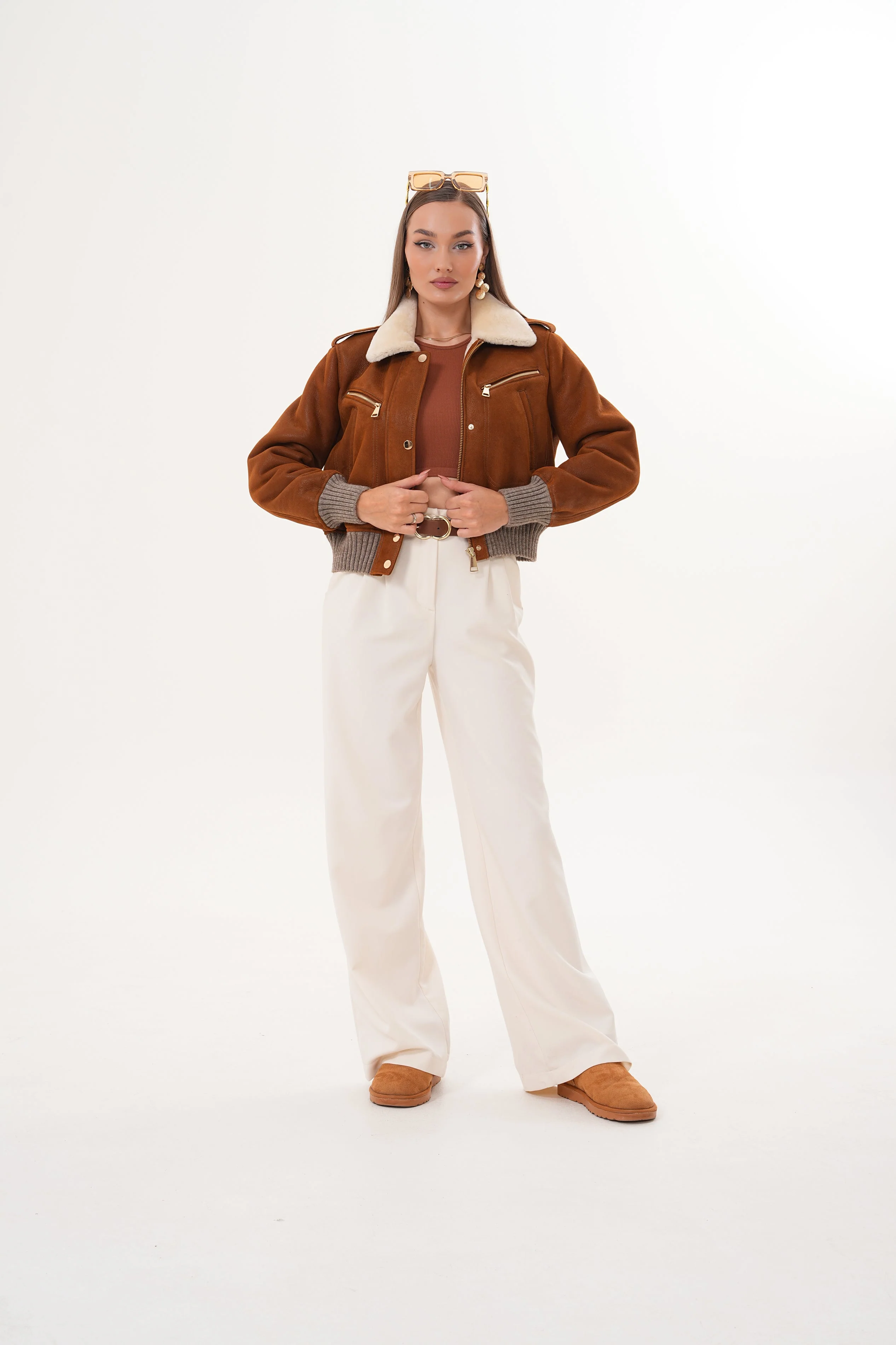 The Amber Shearling Collar Suede Women Leather Jacket - Image 6