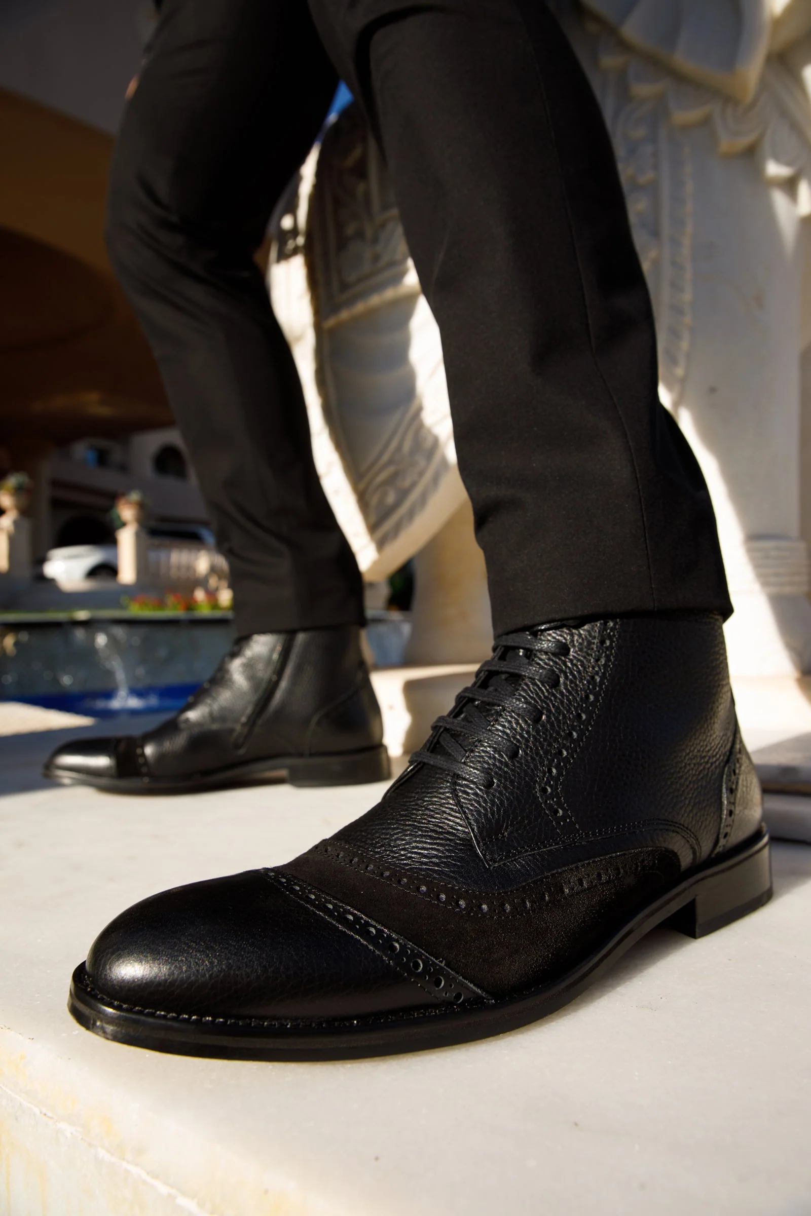 The Anderson Black Leather & Suede Brogue Lace-Up Men  Boot with a Zipper - Image 7