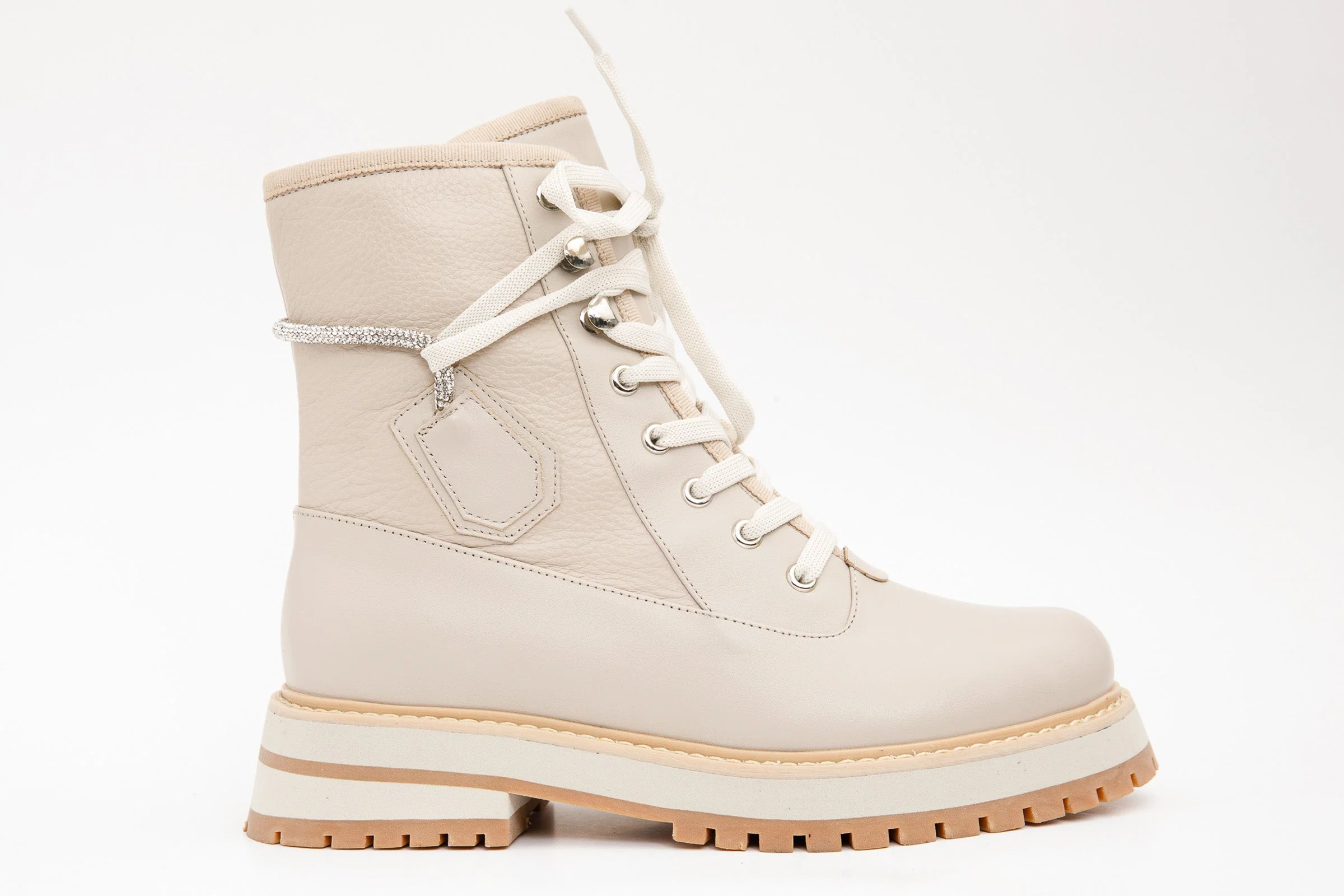 The Arata Cream Leather Lace-Up Ankle Women Boot With a Side Zipper - Image 3