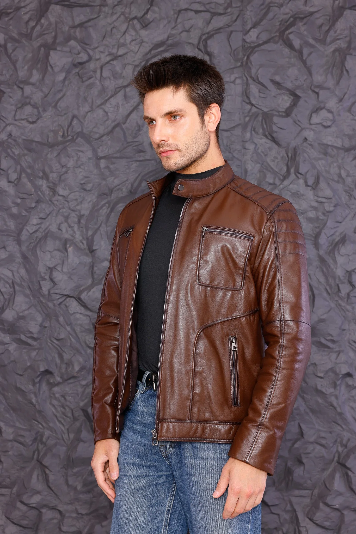 The Argento Brown Leather Jacket - Image 7