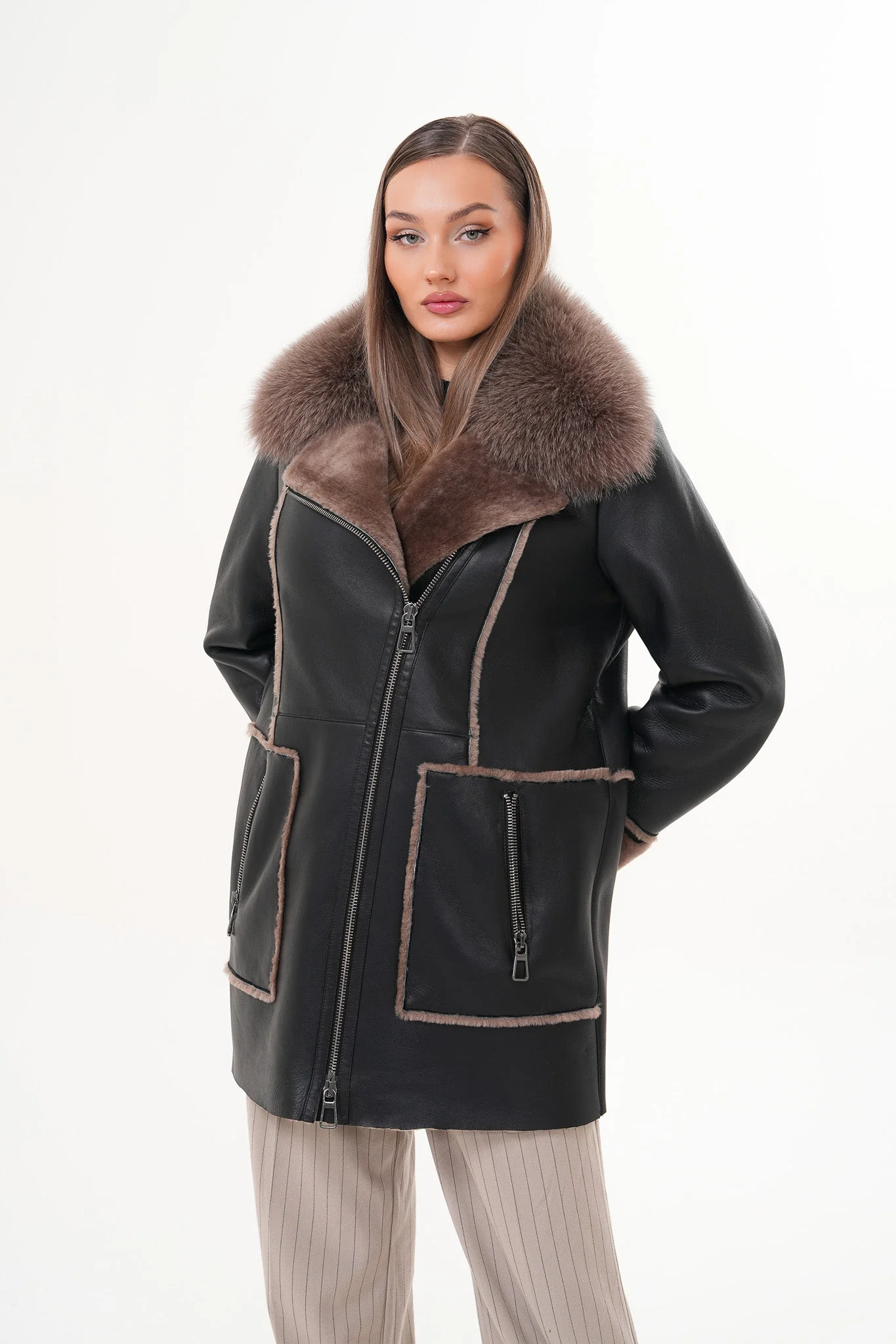 The Avalon Shearling Black Leather Women Jacket - Image 13
