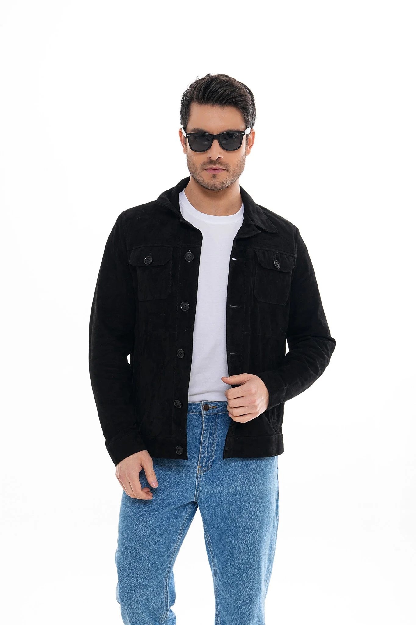 The Azzuro Suede Black Leather Jacket - Image 2