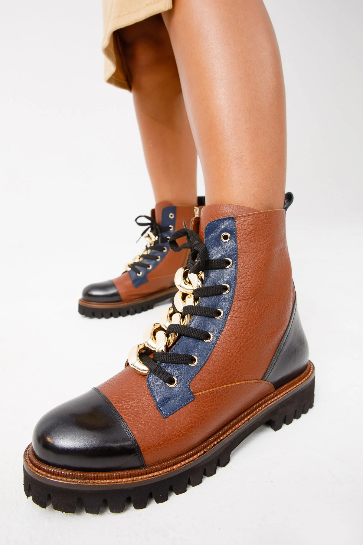 The Belgrad Brown  Leather Lace-Up Ankle Women Boot With a Side Zipper Final Sale! - Image 2