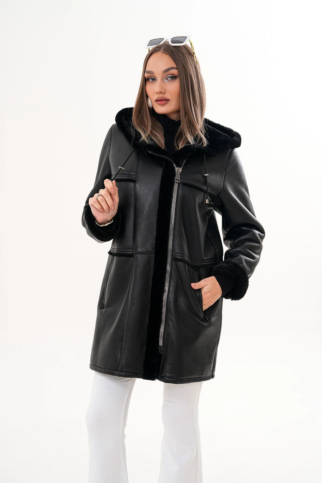 The Belluna Black Shearling Women Jacket - Image 13