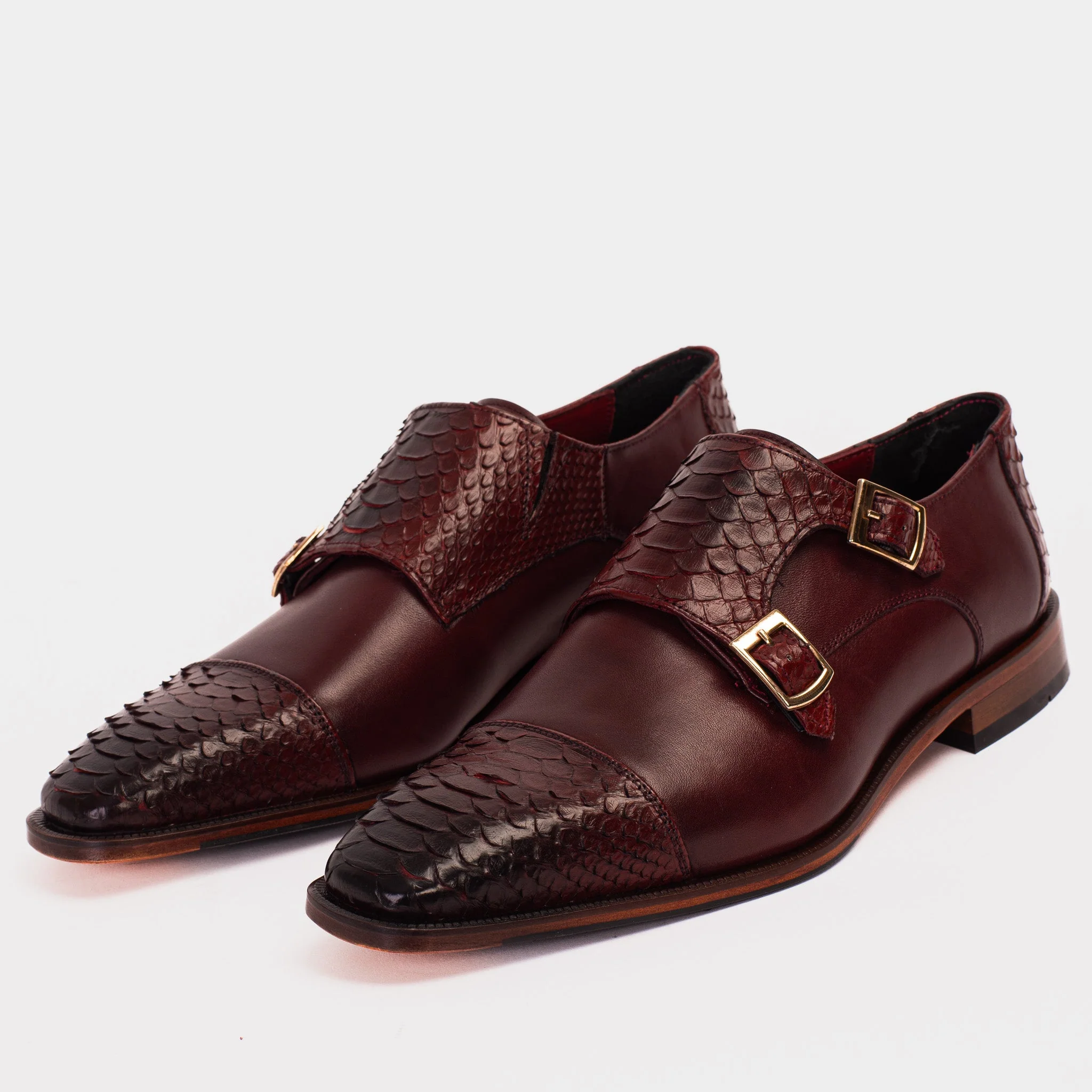 The Bishkek Burgundy Leather Cap Toe Double Monk Strap Men  Shoe - Image 2