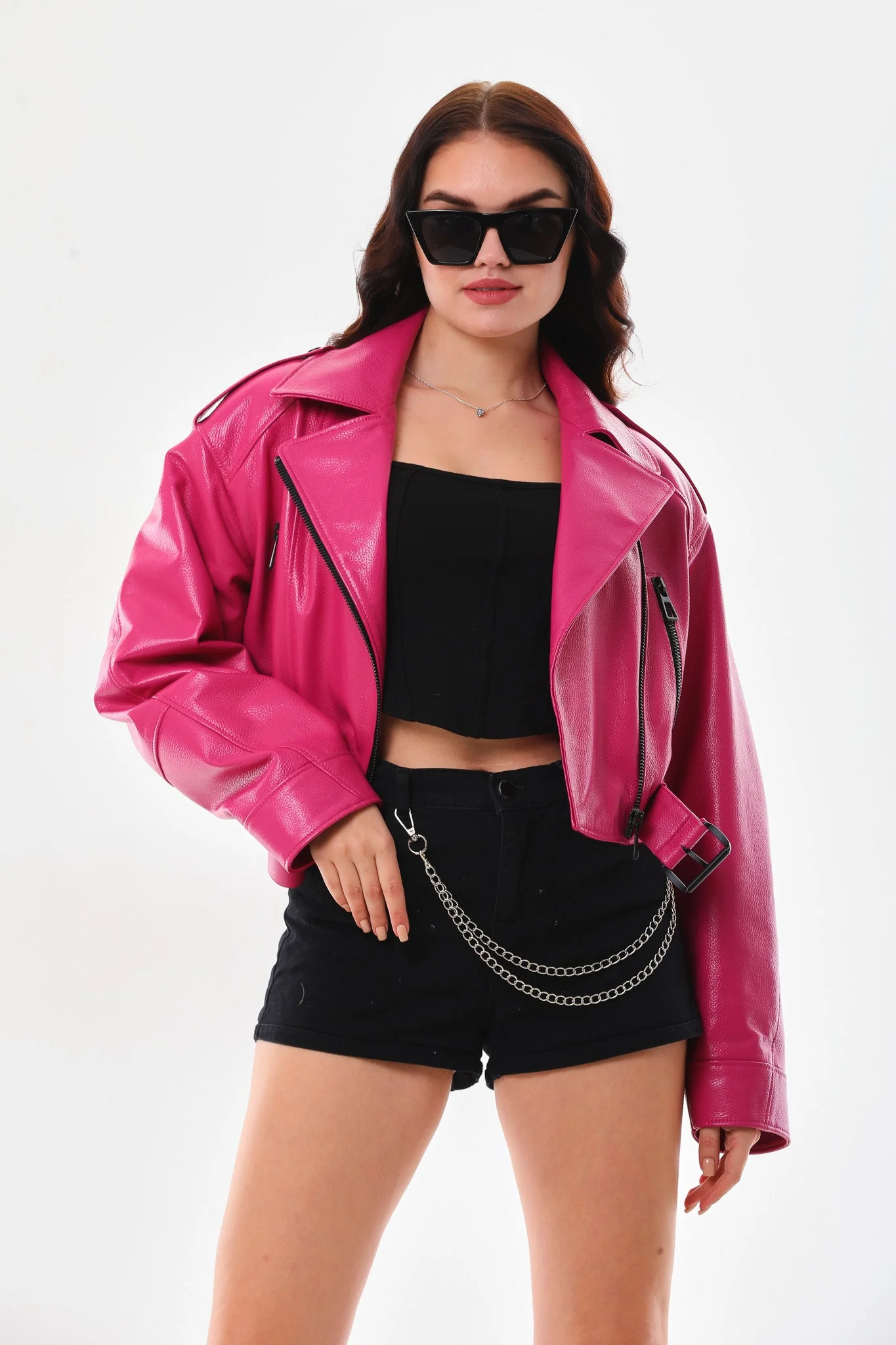 The Blaze Fuchsia Leather Women Jacket - Image 4