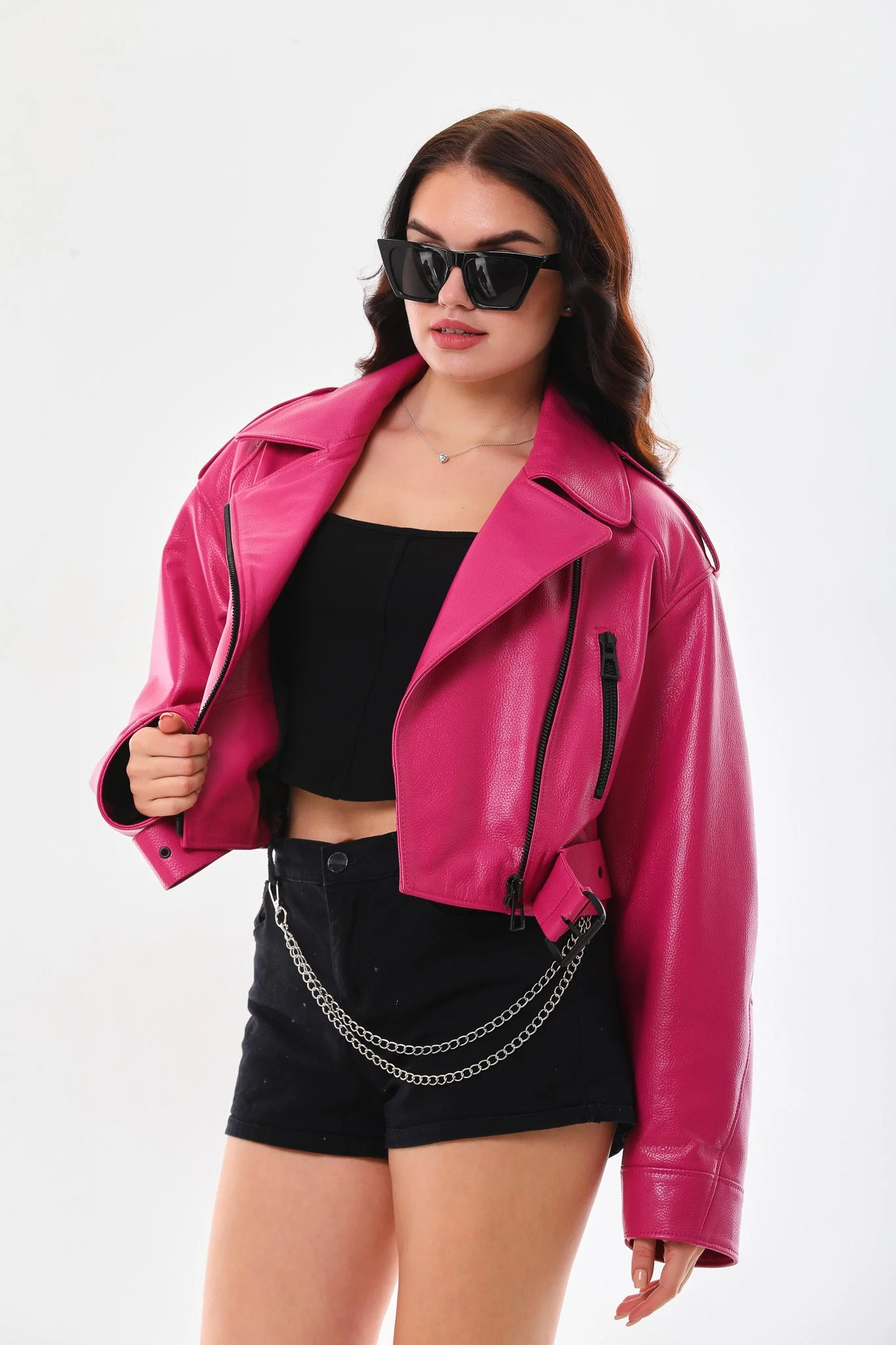The Blaze Fuchsia Leather Women Jacket - Image 7