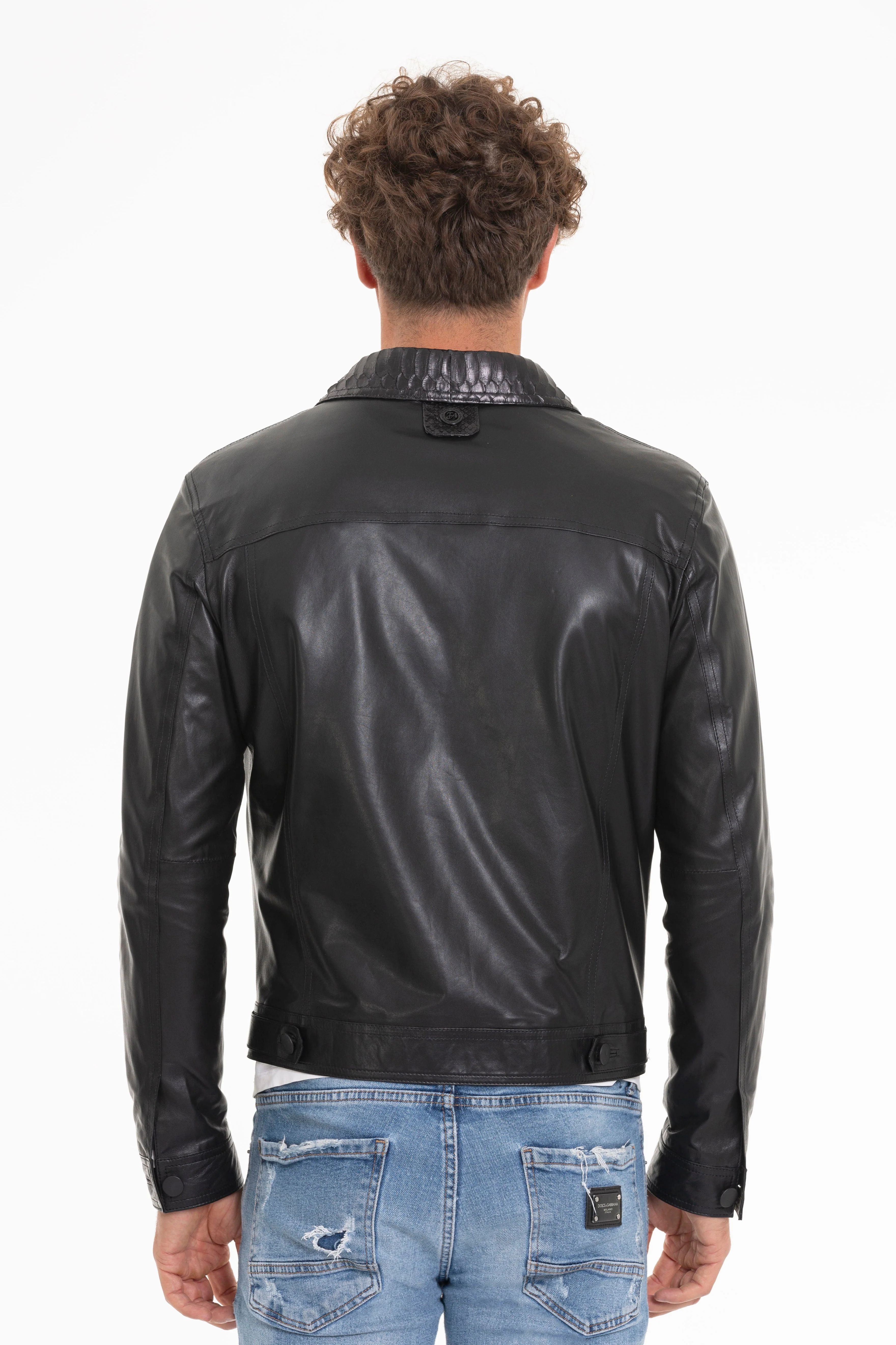 The Cacin Pythn Black Leather Men Jacket - Image 4