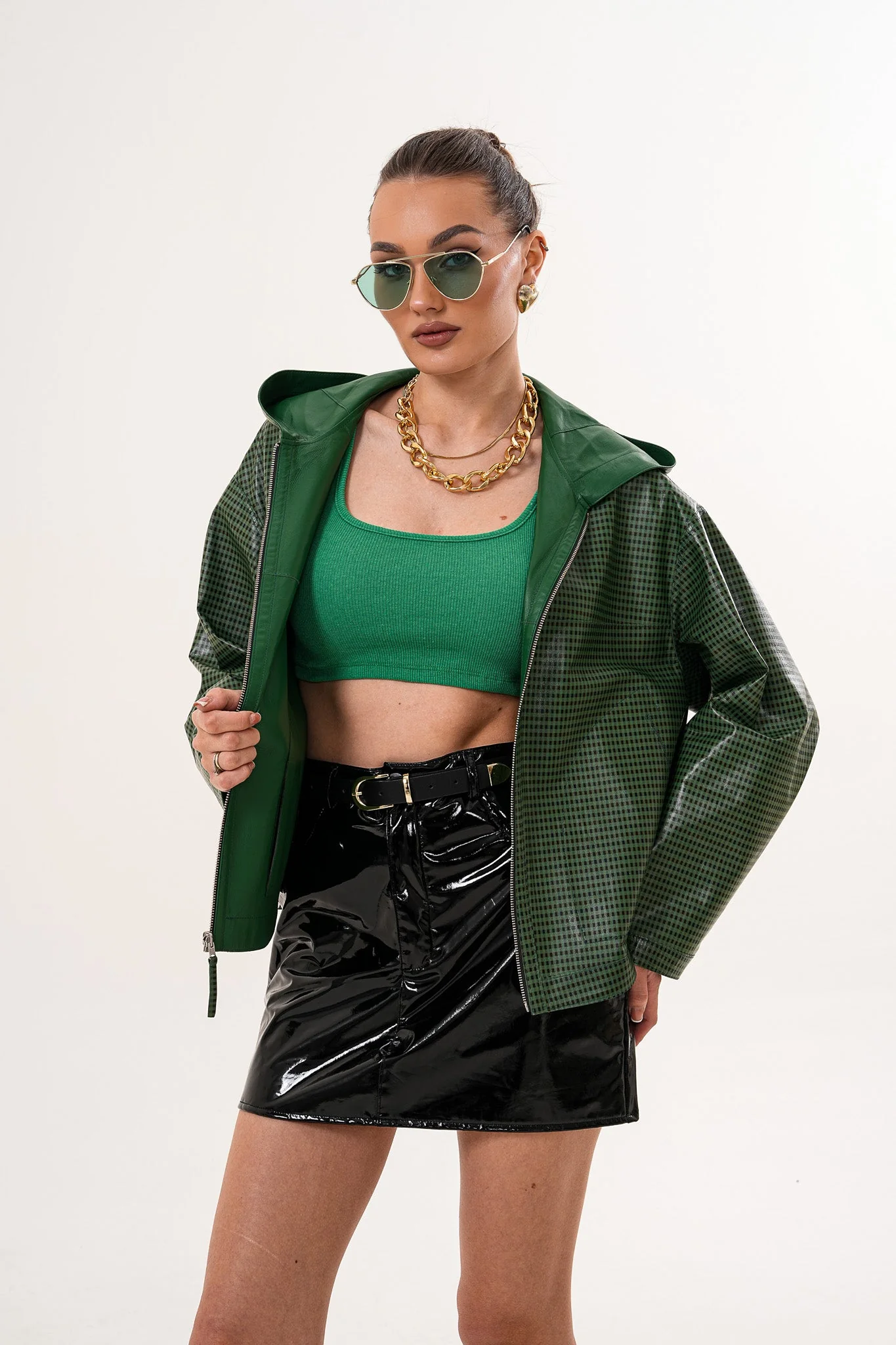 The Calyra Reversible Leather Women Jacket – Emerald Green - Image 5