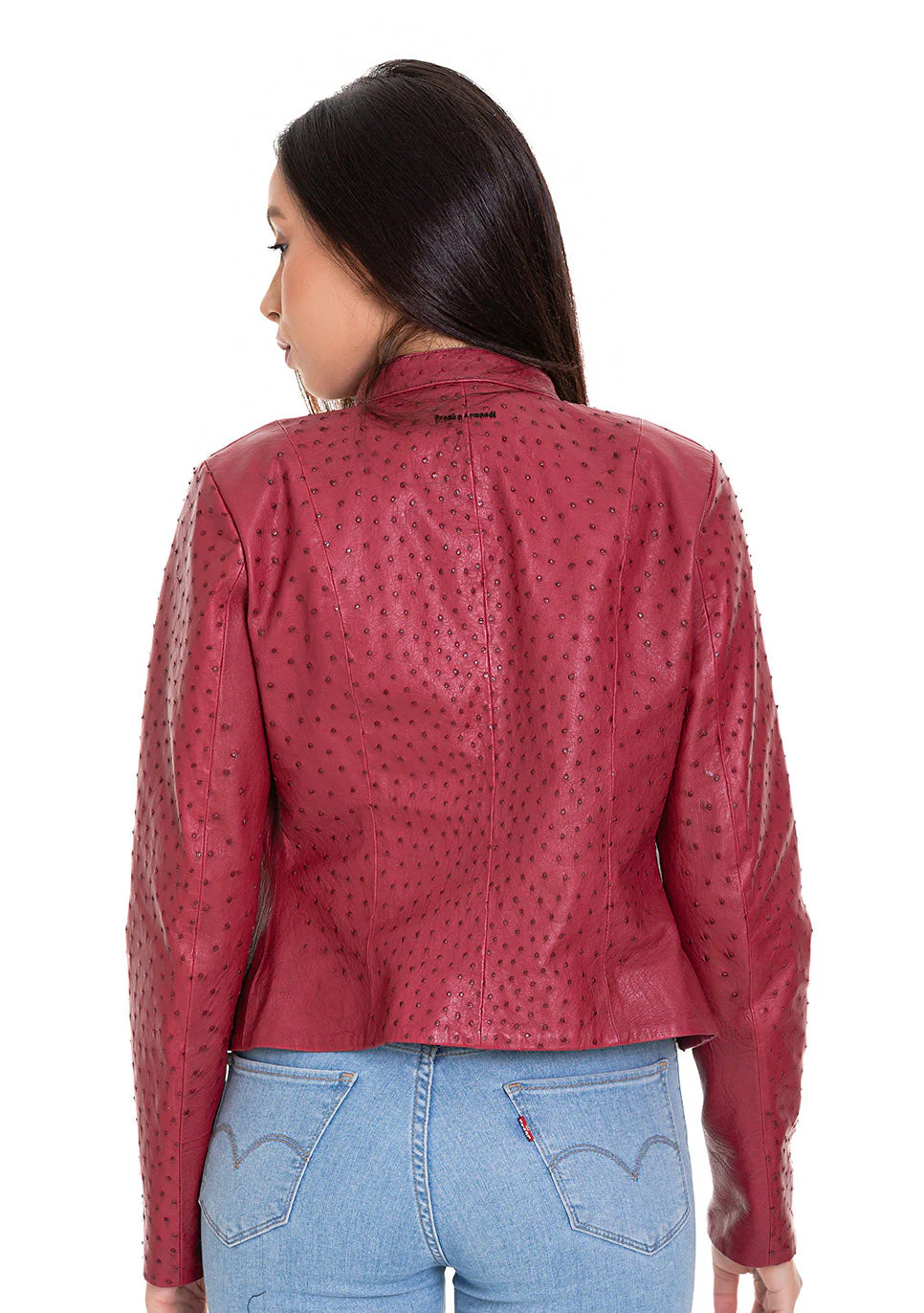 The Comly Burgundy  Ostrich Leather Women Jacket - Image 3