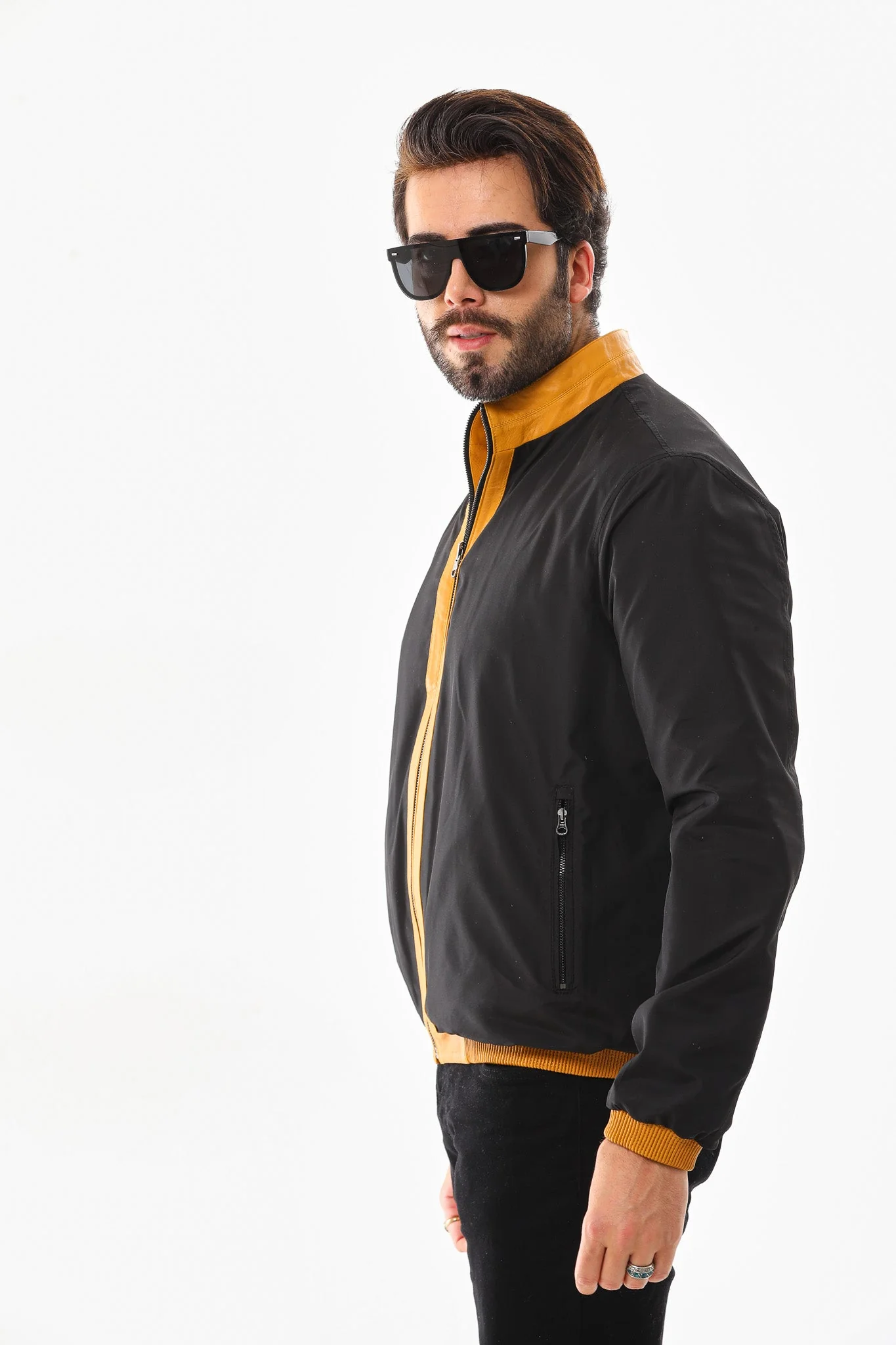 The Como Reversible Mustard Yellow & Black Leather Bomber Jacket - Image 18