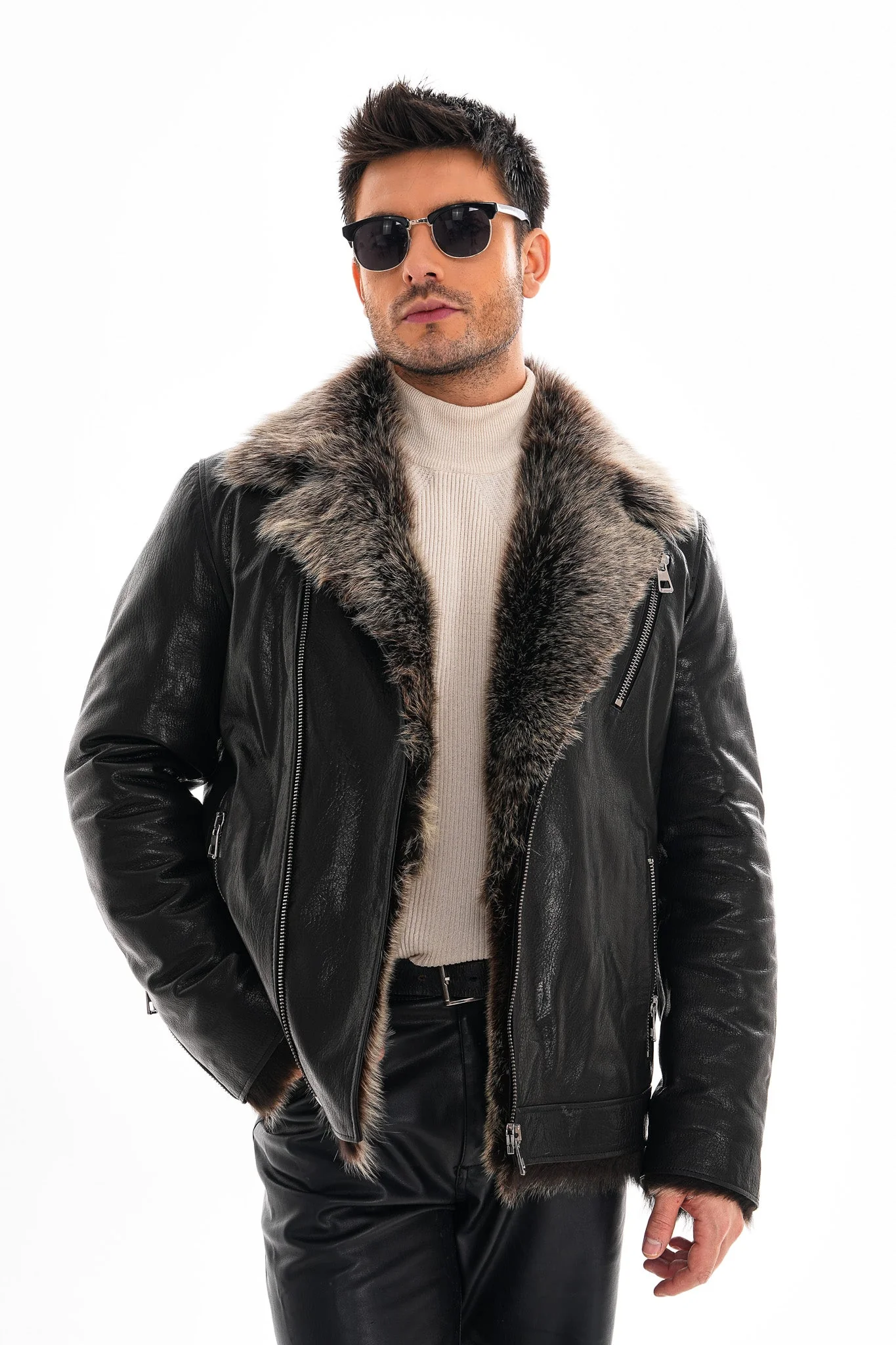 The Cortina Black Shearling Leather Men Jacket - Image 6