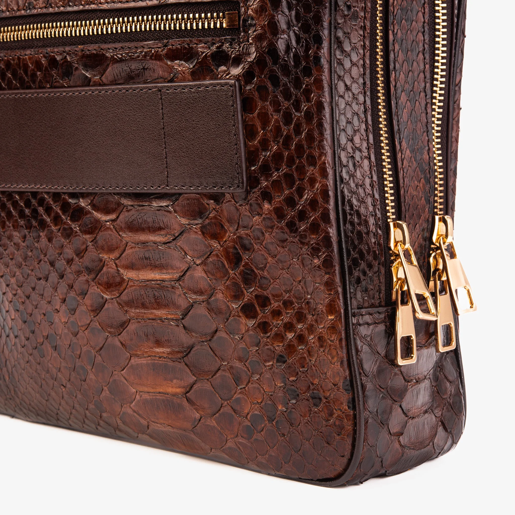 The Cortona Brown Python Leather Men’s Laptop Briefcase - Image 3