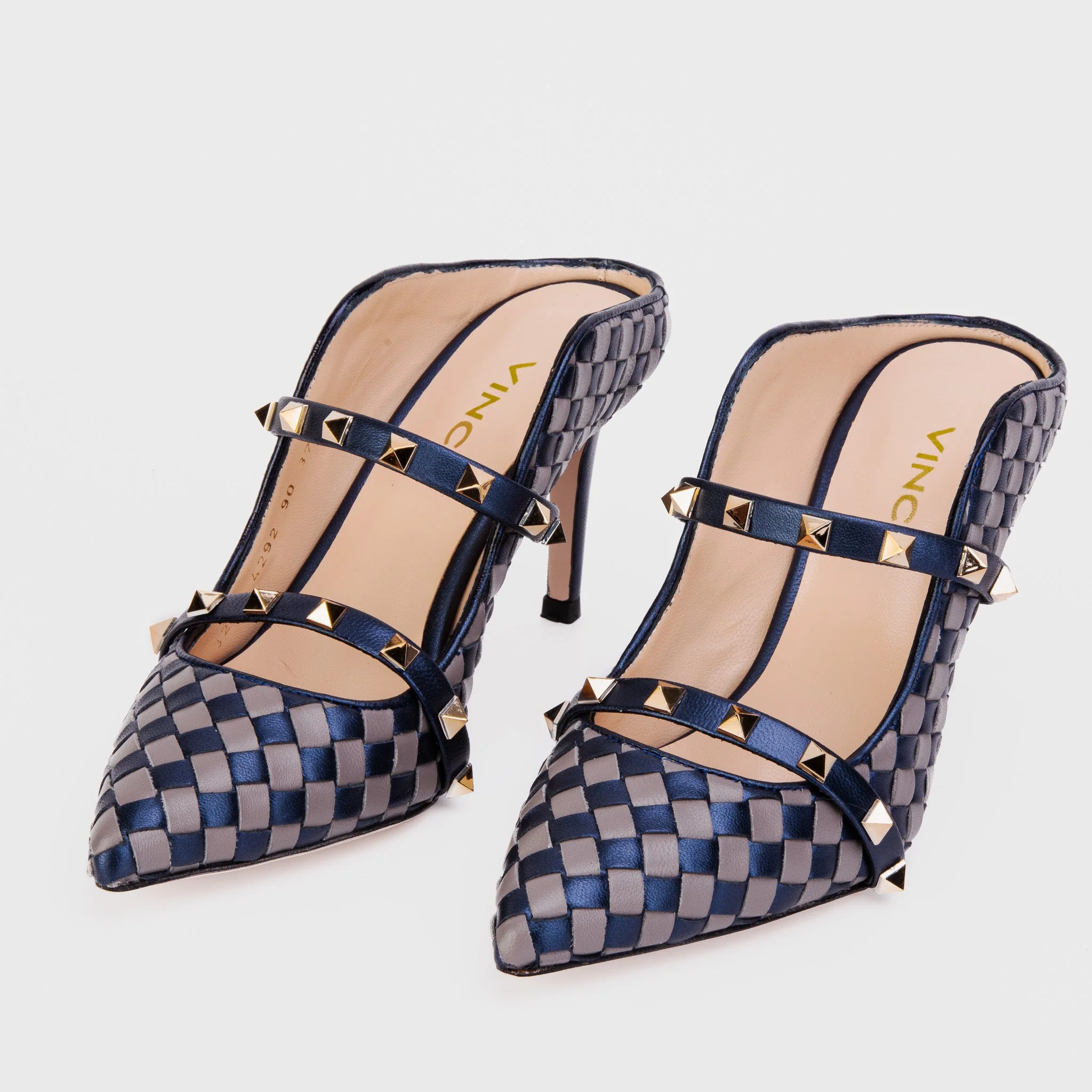 The Dosso Navy Blue Handwoven Pointy Toe Leather Women Sandal - Image 6