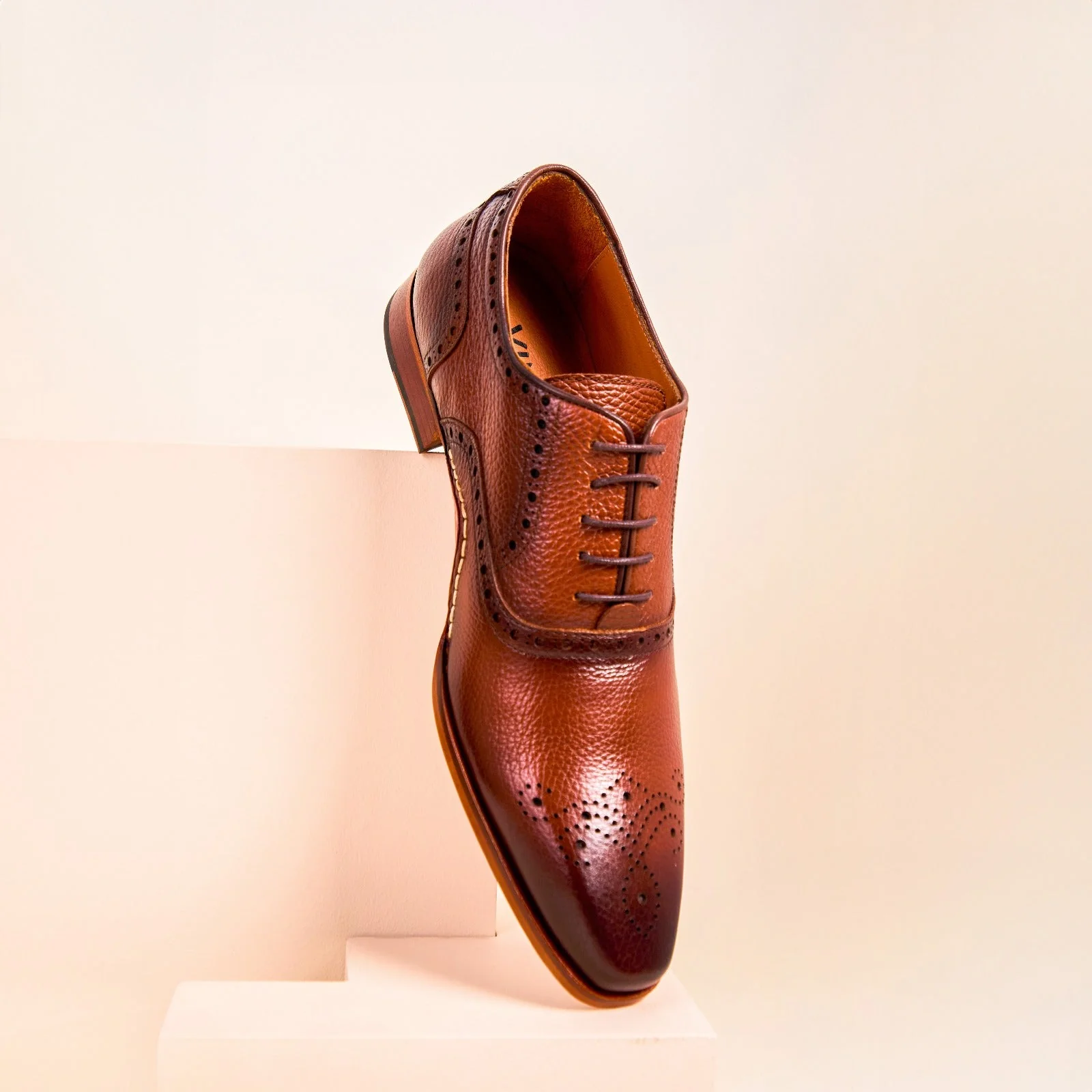 The Draco Handmade Tan Semi Brogue Oxford Men Shoe - Image 12