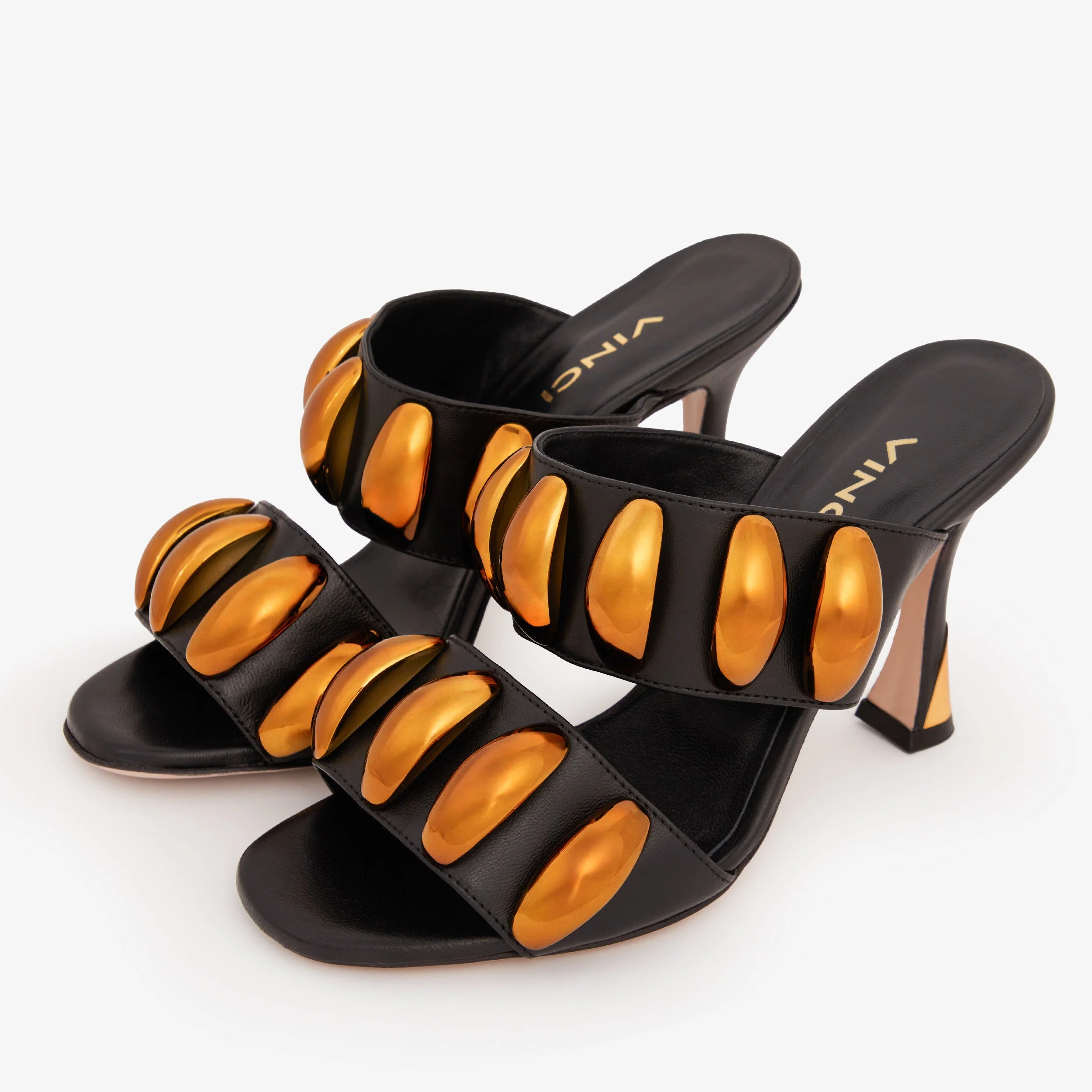 The Eclipse Black & Gold Leather Women Sandal - Image 2