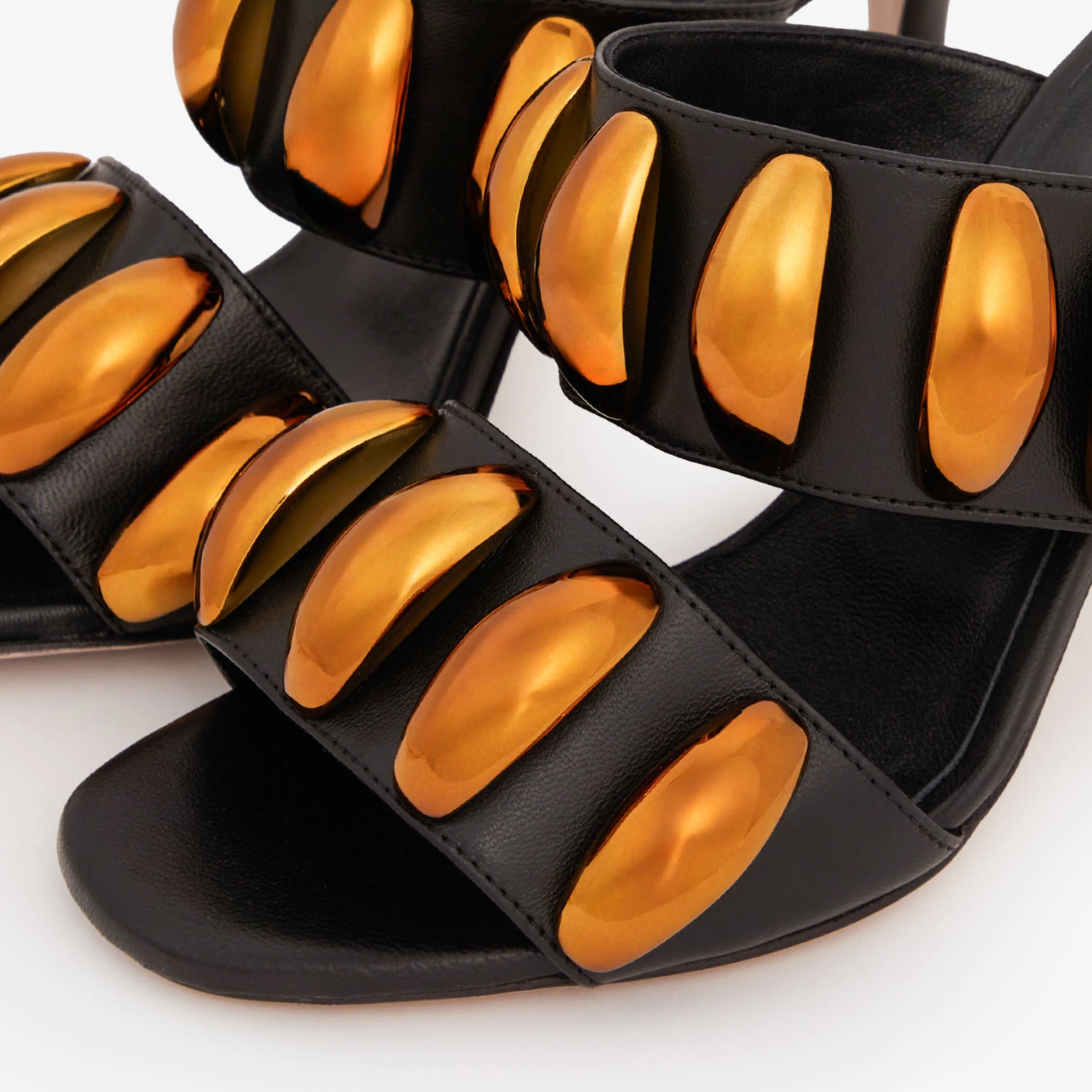 The Eclipse Black & Gold Leather Women Sandal - Image 3