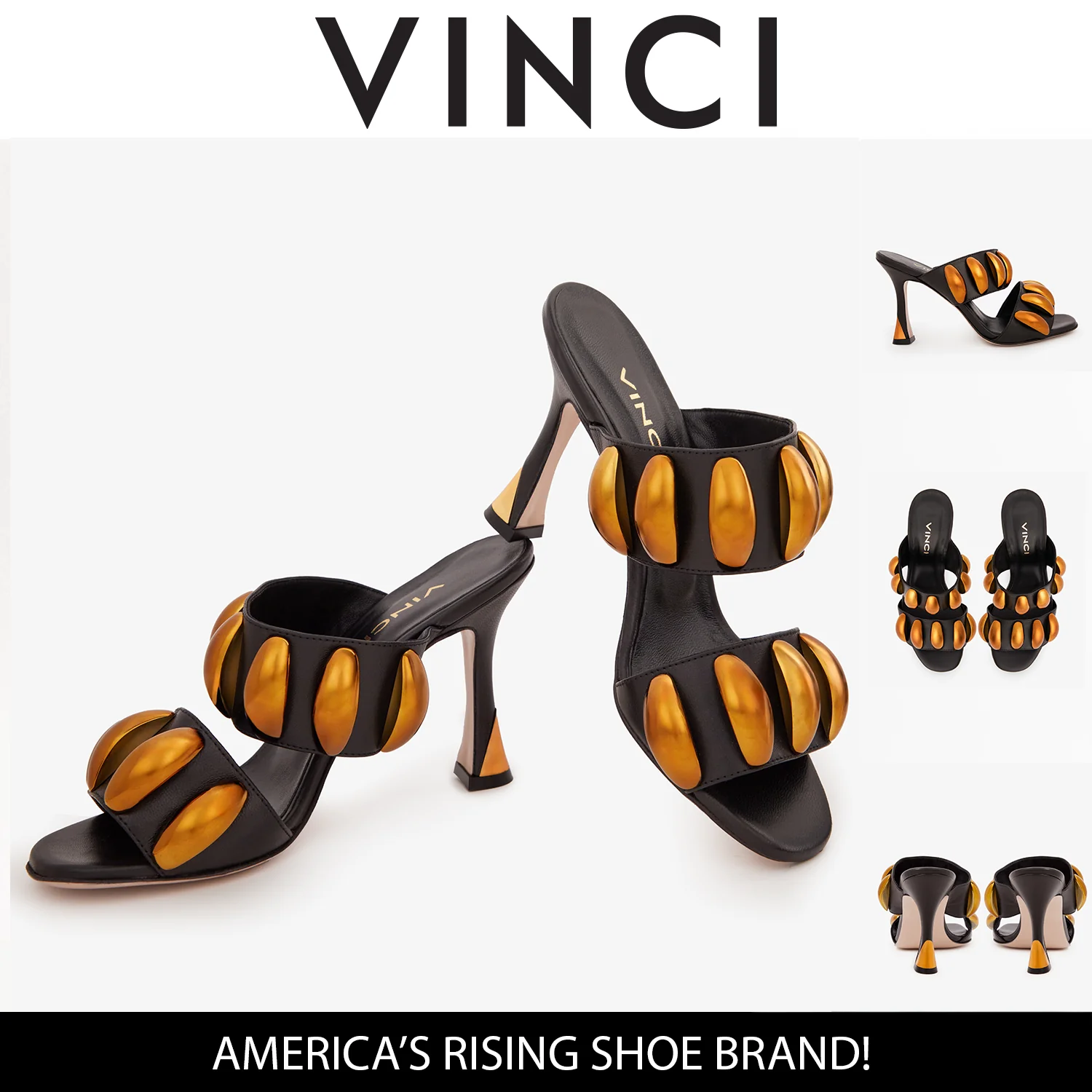 The Eclipse Black & Gold Leather Women Sandal - Image 7