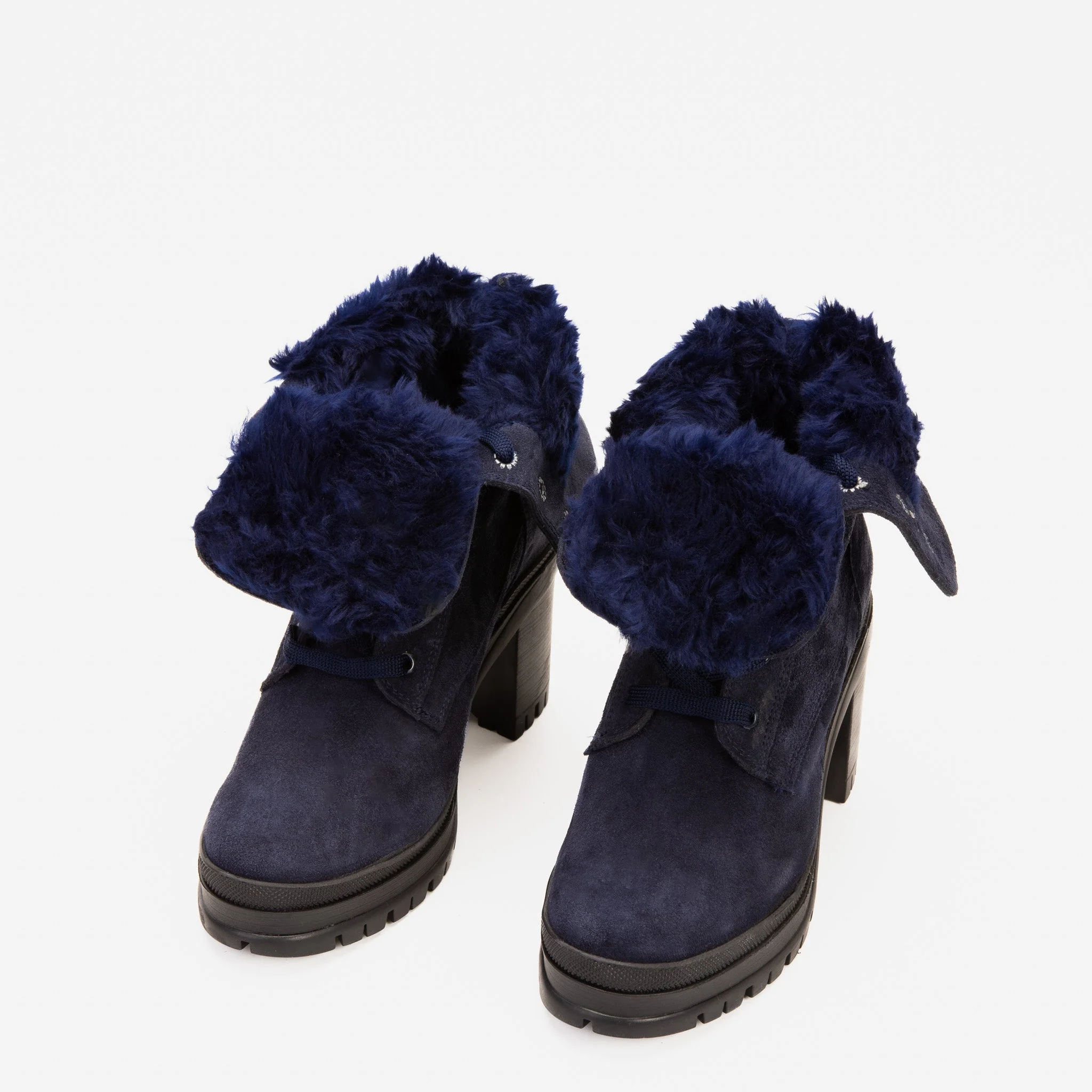 The Elera Navy Blue Leather Block Heel Women Boot - Image 5