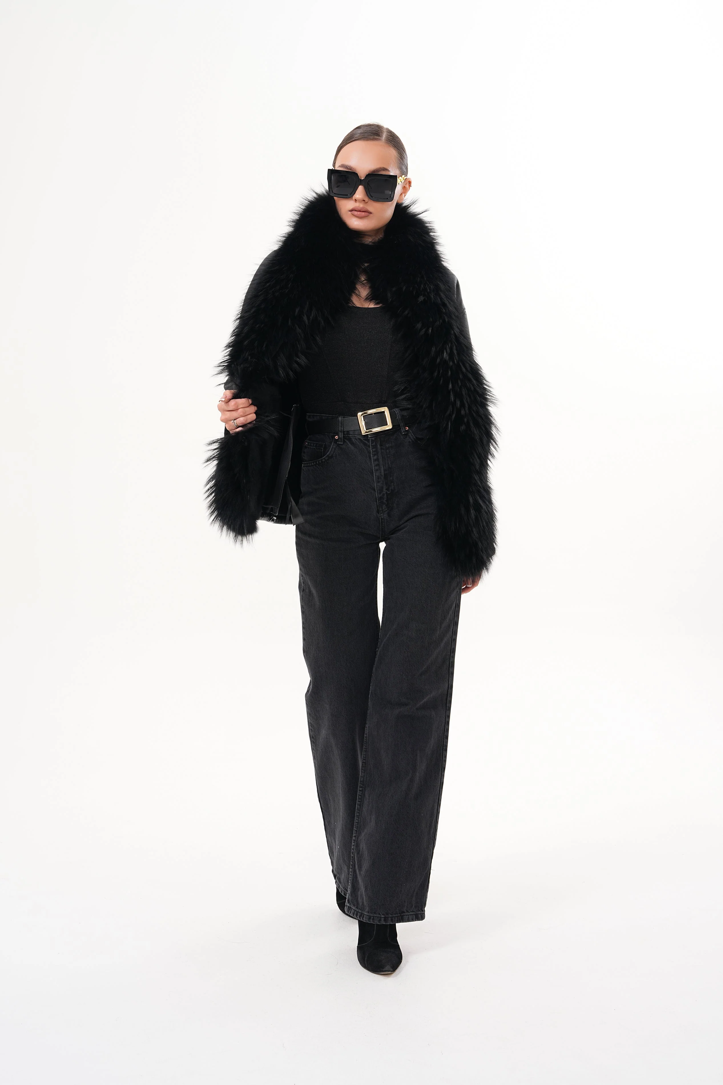 The Elise Black Shearling Leather Jacket - Image 22