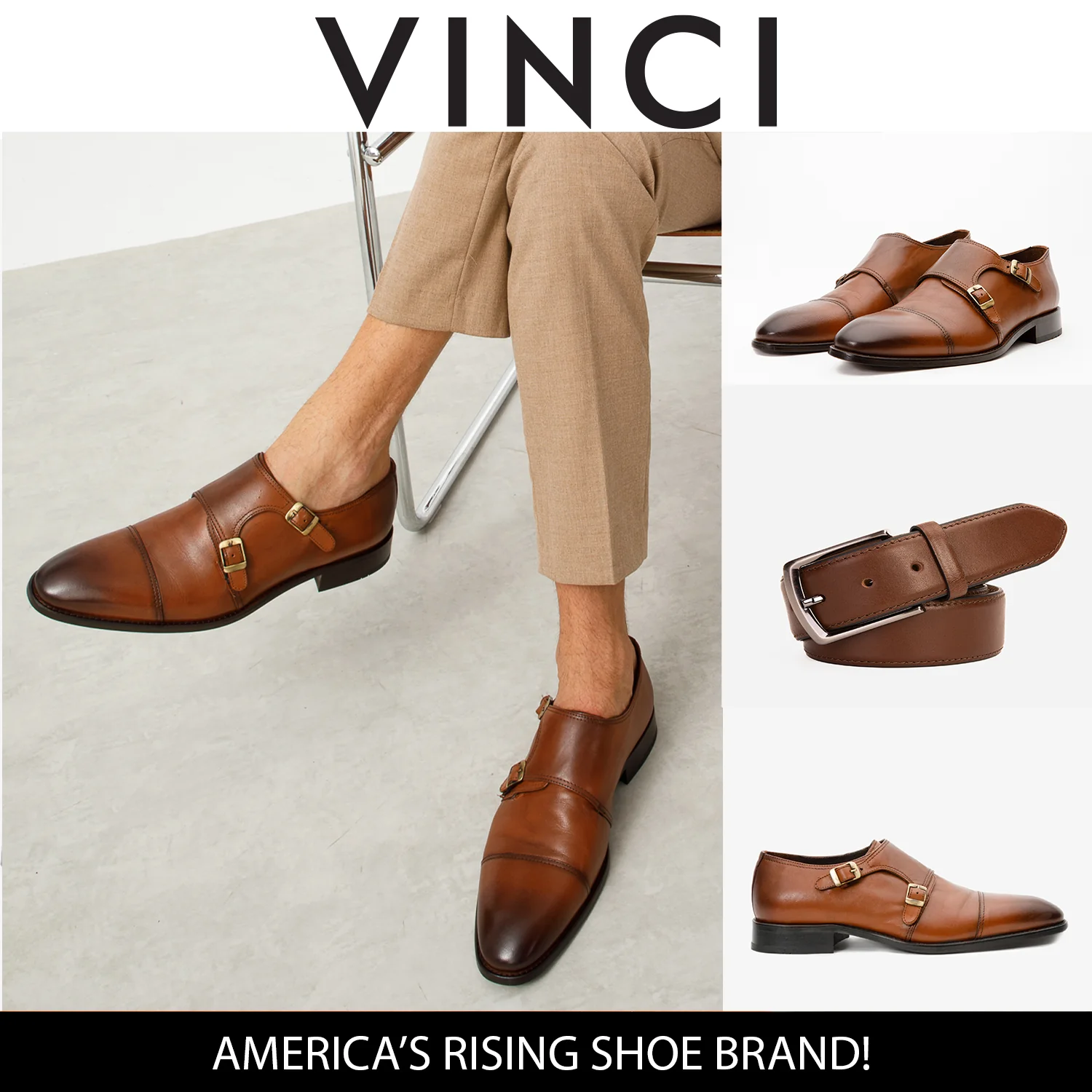 The Essen Brown Cap Toe Double Monk Strap Men Shoe - Image 3