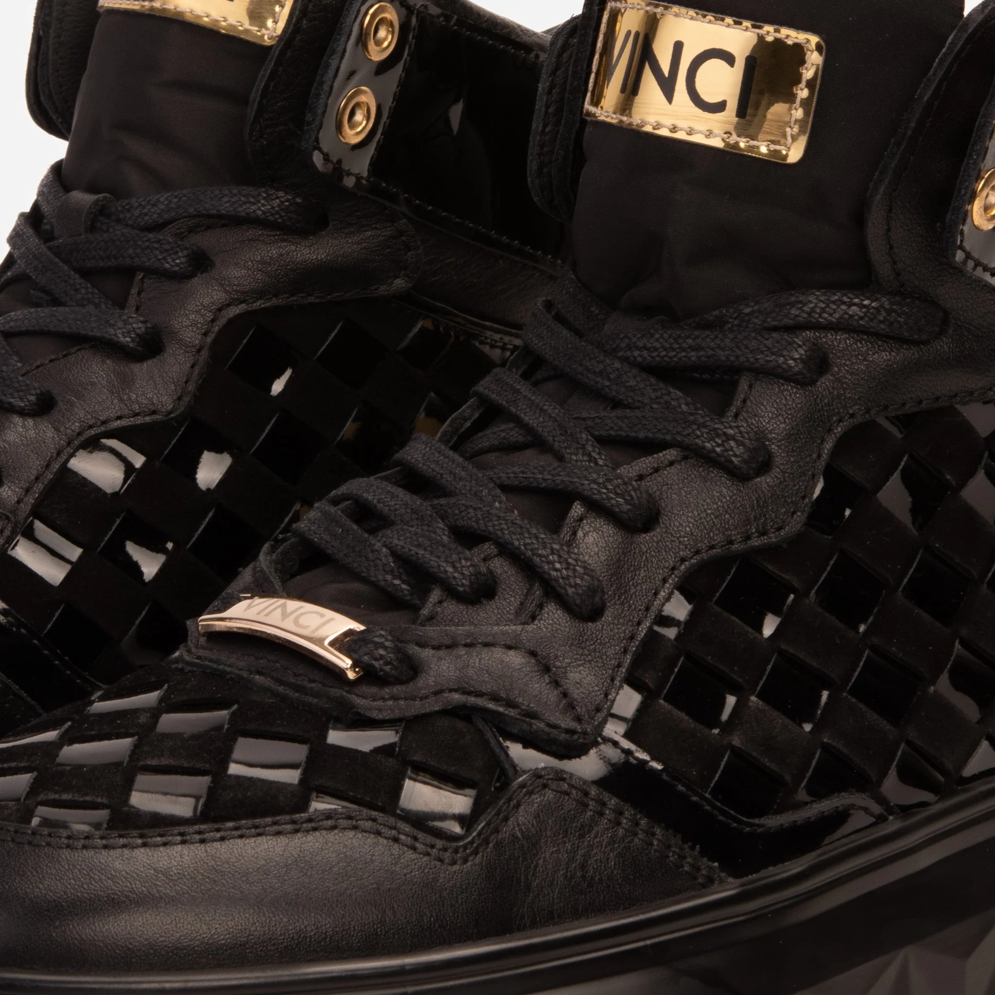 The Eugene Black & Gold Woven Leather High-Top Men Sneaker - Image 4