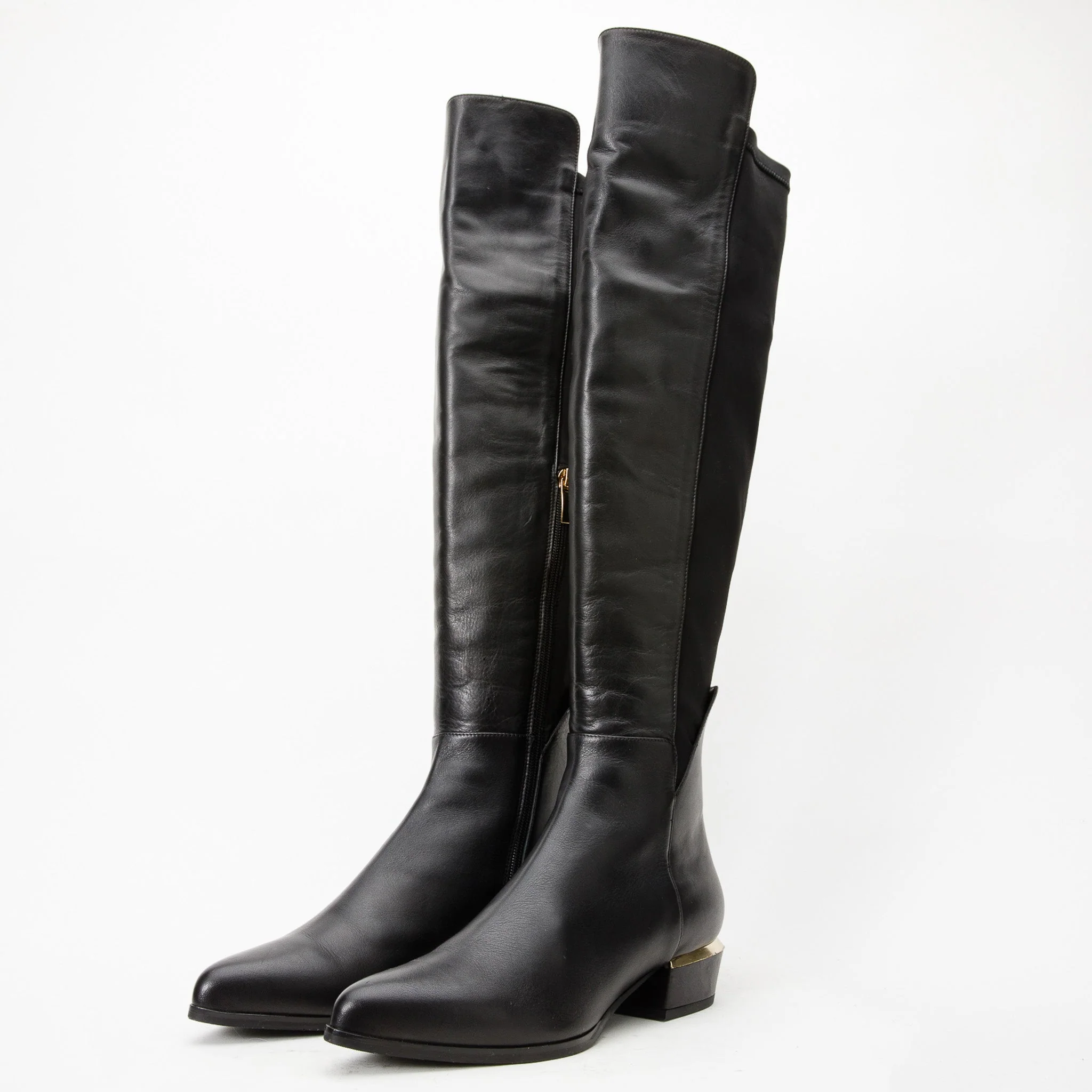 The Fairoks Black Leather Pointy Toe Knee High Women Boot - Image 3