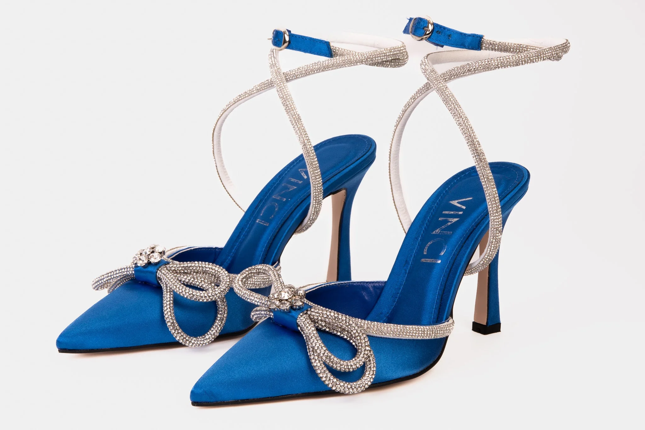 The Floransa Sax Blue Leather Pointy Toe Ankle Strap Women Sandal Final Sale! - Image 2