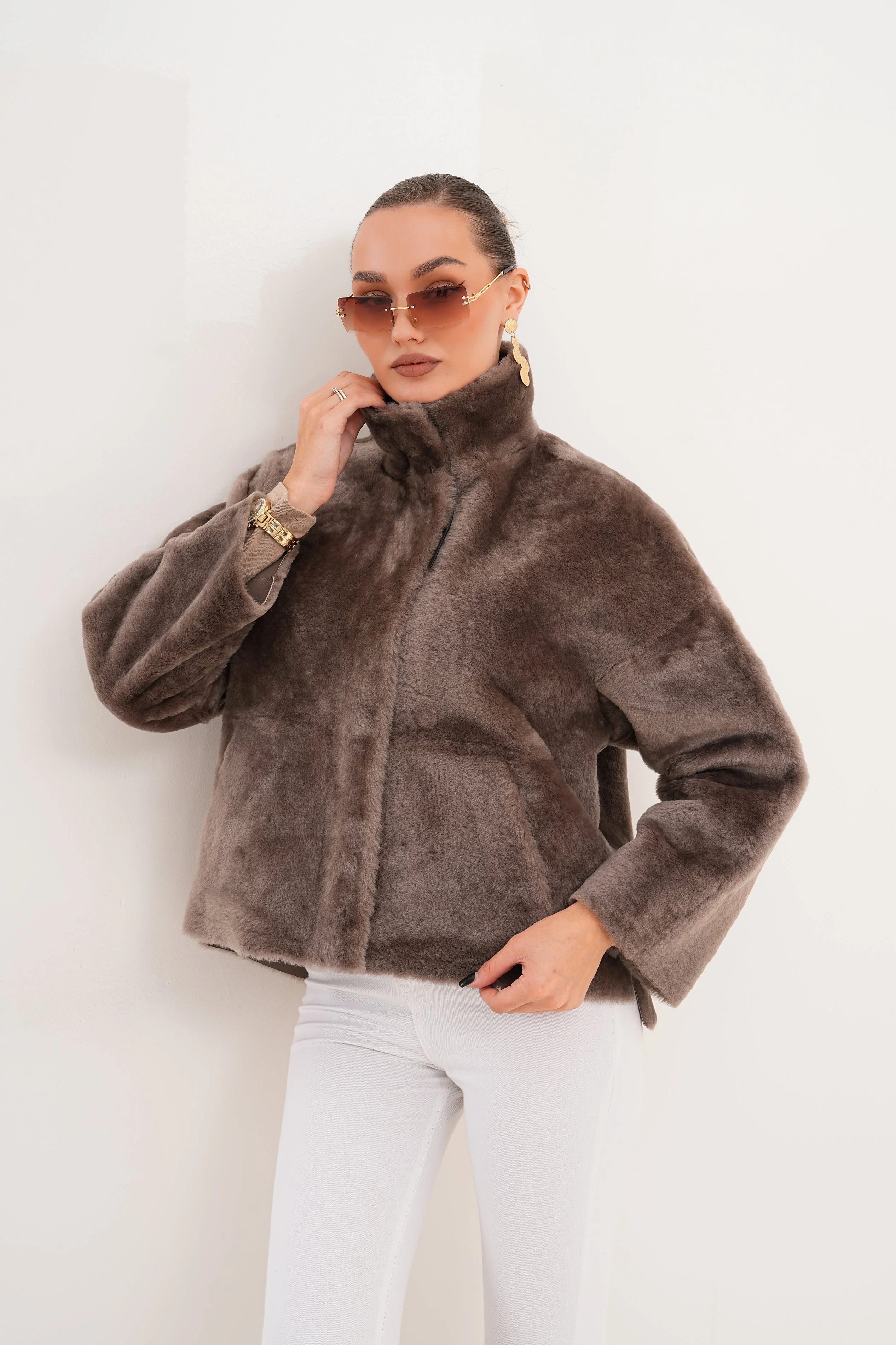 The Geneva Reversible Shearling Leather Women Jacket - Image 15