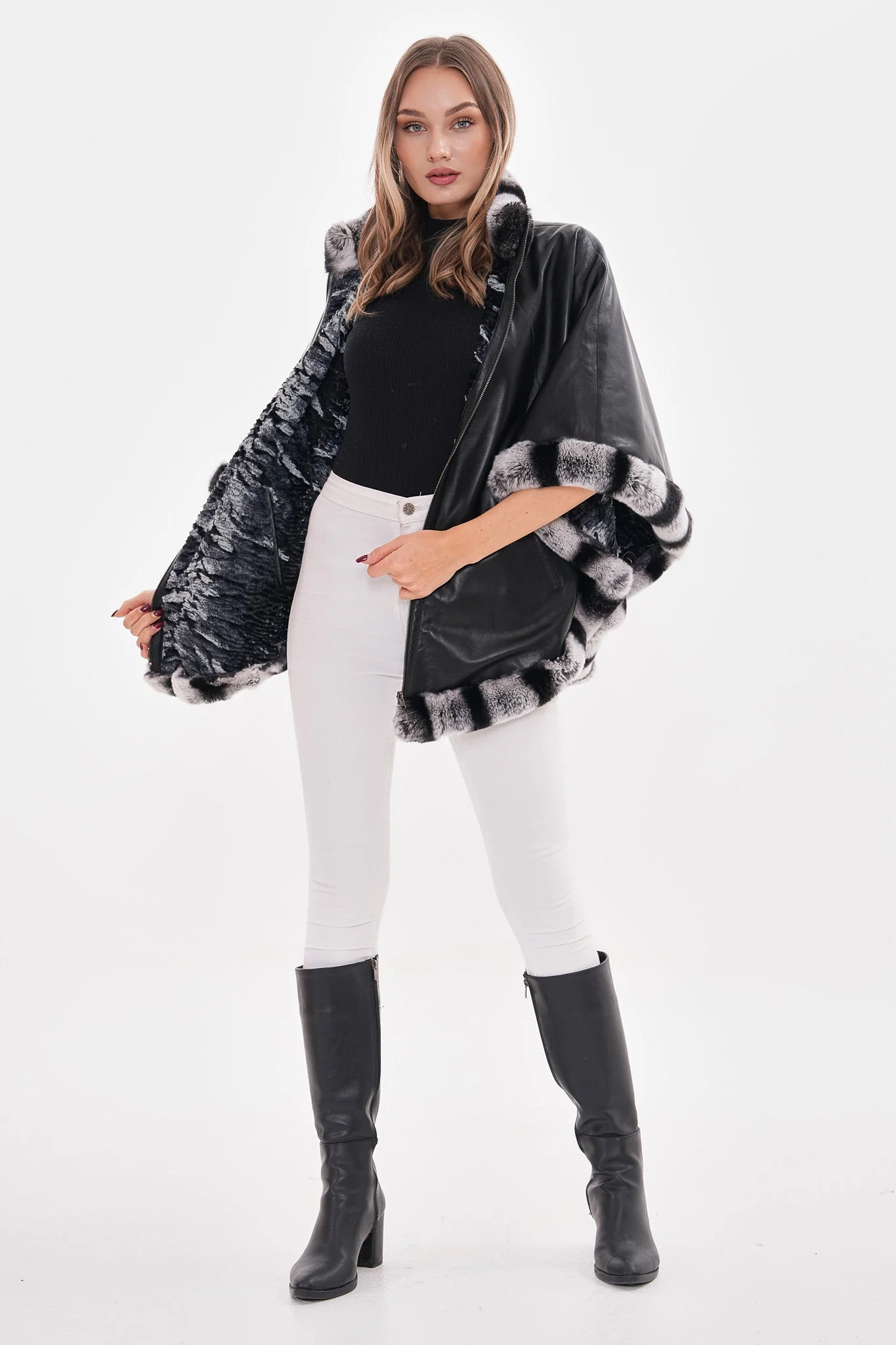 The Glacier Black Reversible Leather Women Jacket - Image 4