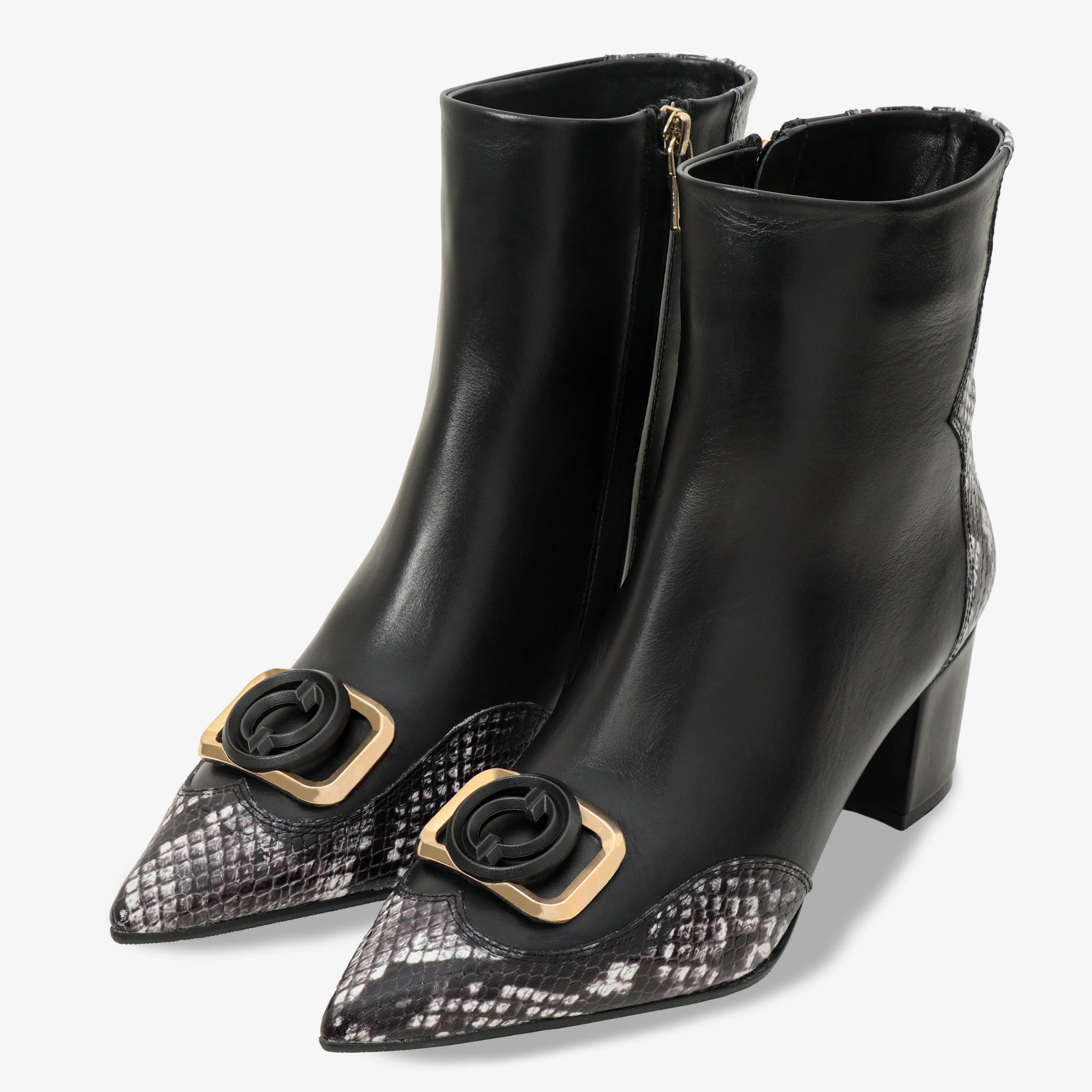 The Gray Black & White Leather Block Heel Women Boot - Image 2