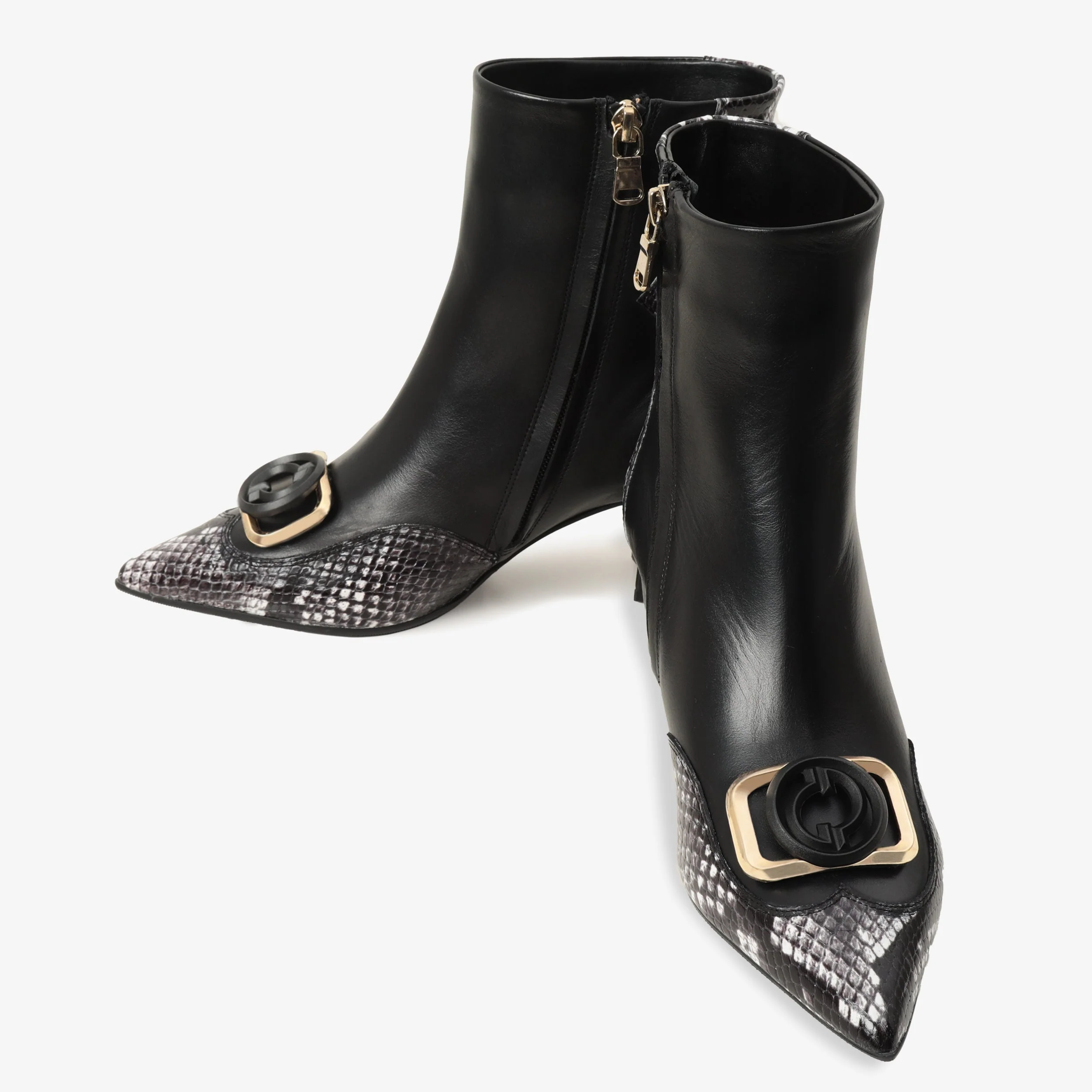 The Gray Black & White Leather Block Heel Women Boot - Image 5