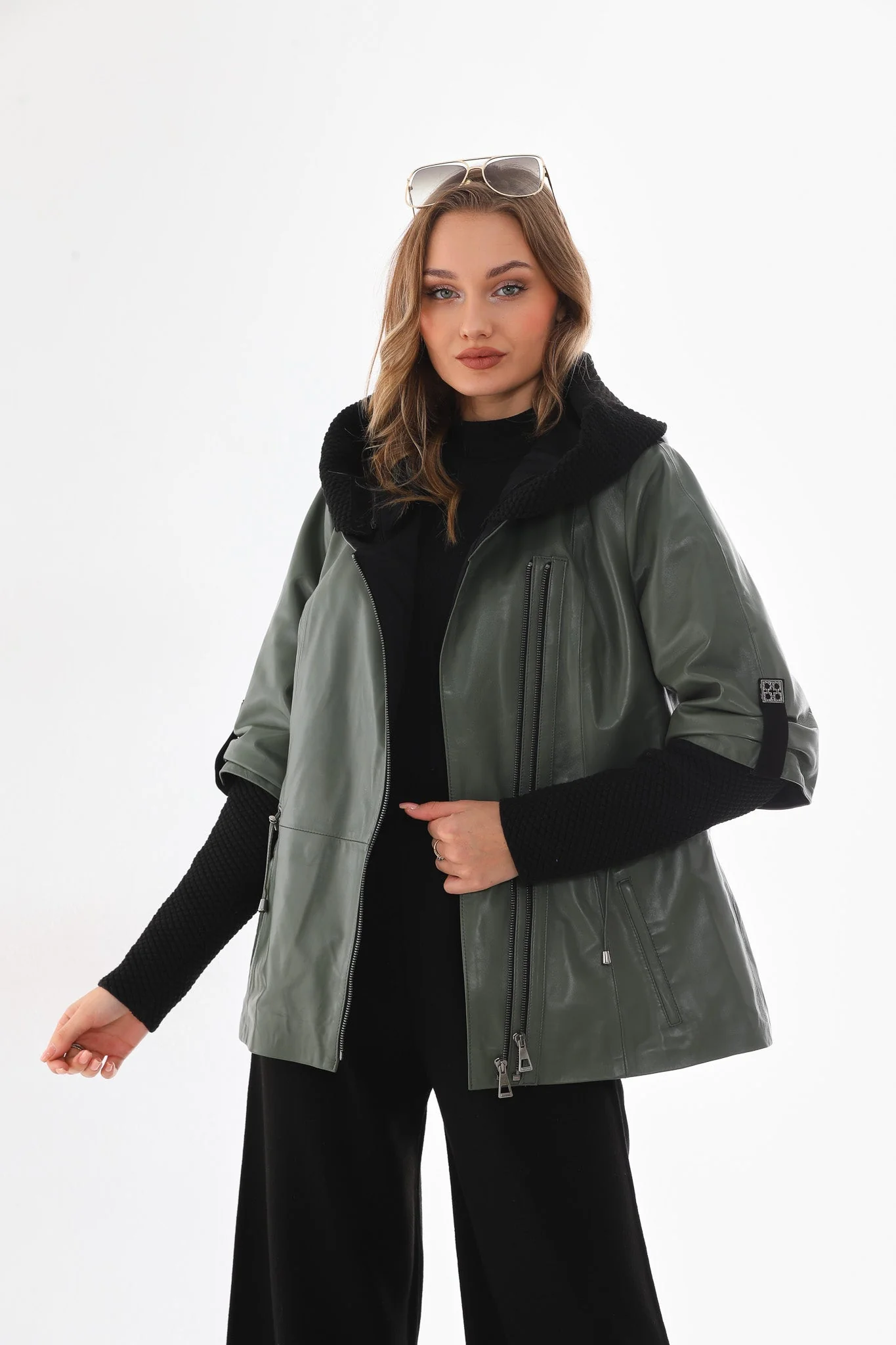 The Hudson Olive Green Leather Women Jacket - Image 10