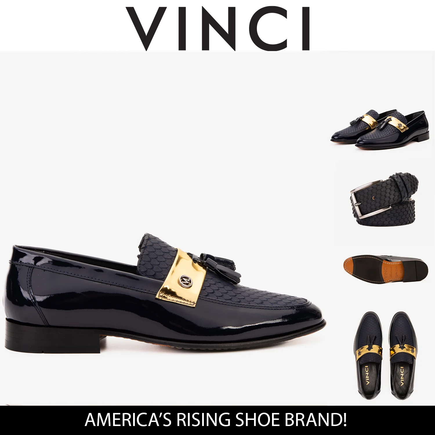 The Imperial Navy Blue & Gold Leather Men Dress Shoe - Image 3