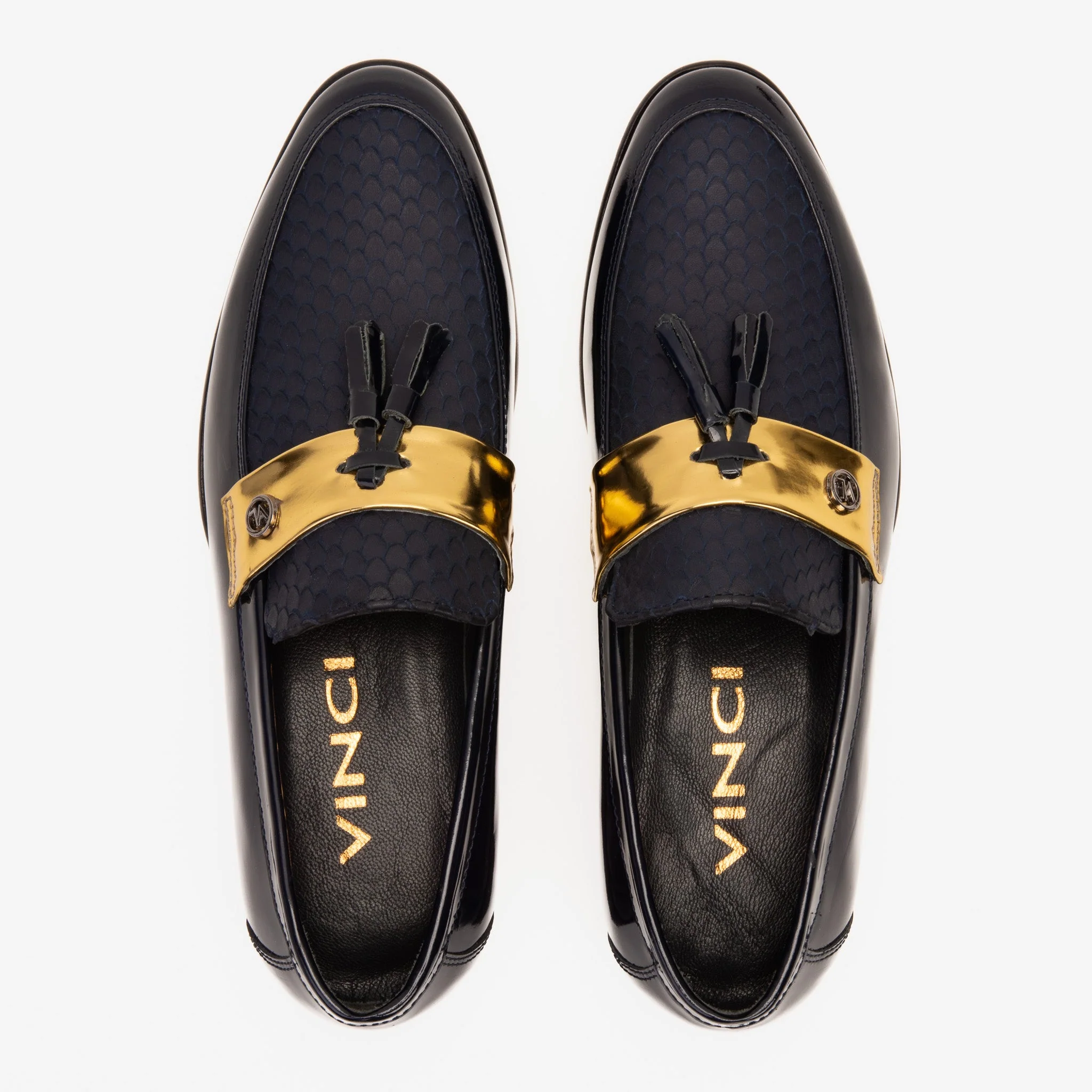 The Imperial Navy Blue & Gold Leather Men Dress Shoe - Image 8