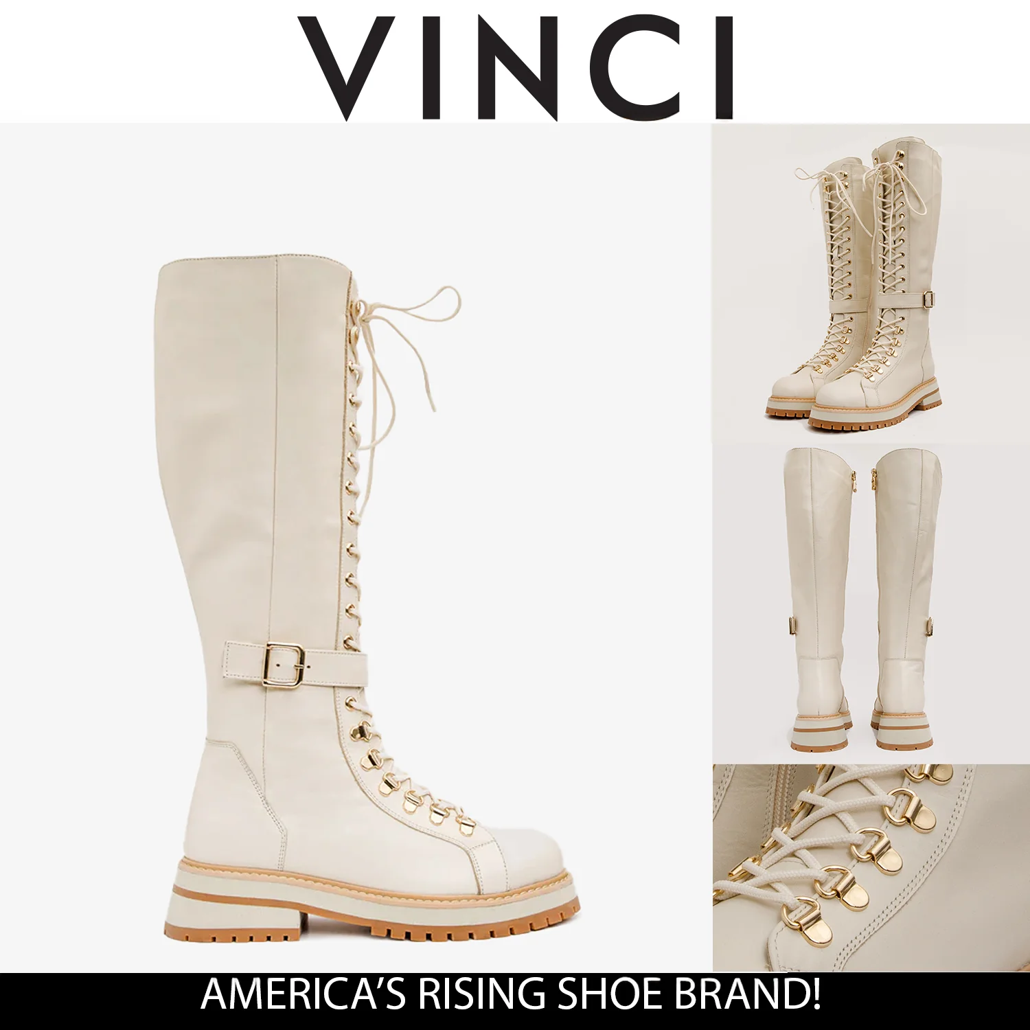 The Istinye Cream Leather Knee High Lace-Up Women Boot Limited Edition - Image 7