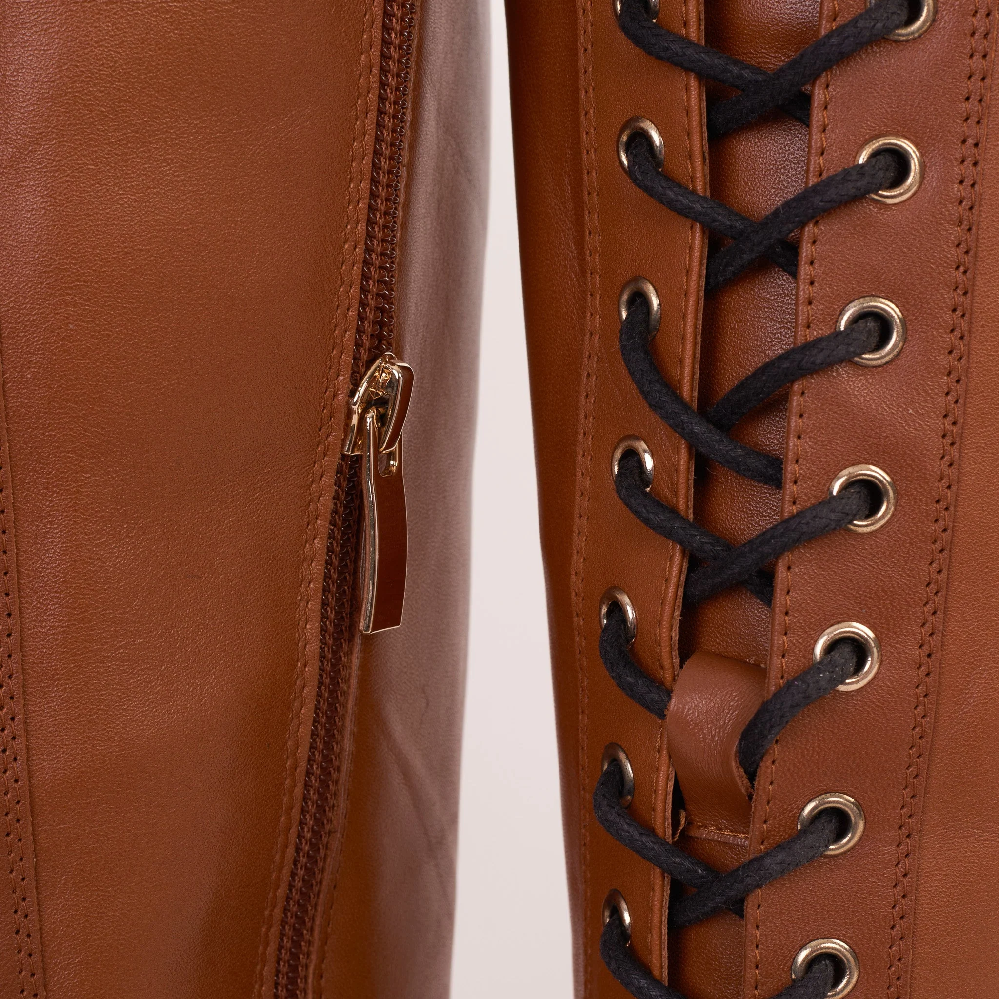 The Istinye Tan Leather Knee High Lace-Up Women Boot Limited Edition Final Sale! - Image 6
