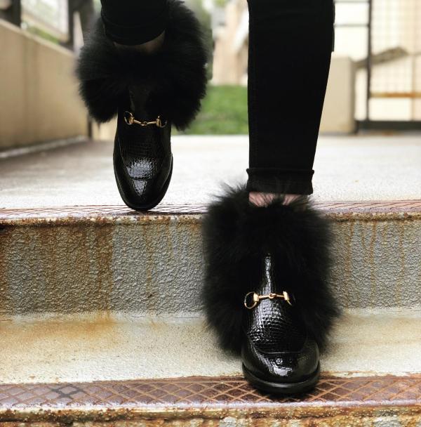 The Izmir Black Patent Leather Natural Fur Mid Calf Women  Boot - Image 4