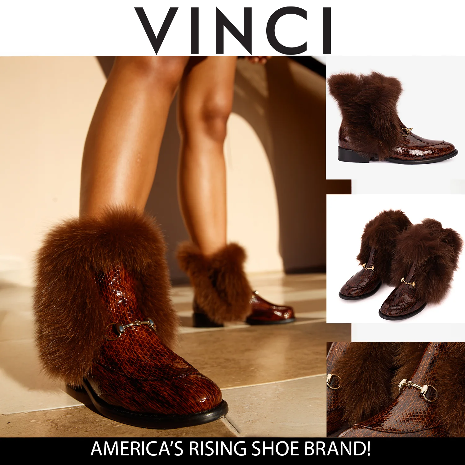 The Izmir Brown Patent Leather Natural Fur Mid Calf Women Boot - Image 19
