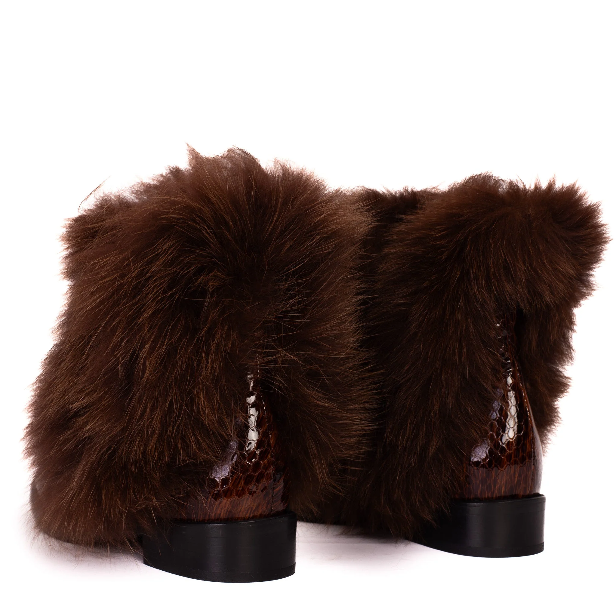 The Izmir Brown Patent Leather Natural Fur Mid Calf Women Boot - Image 5