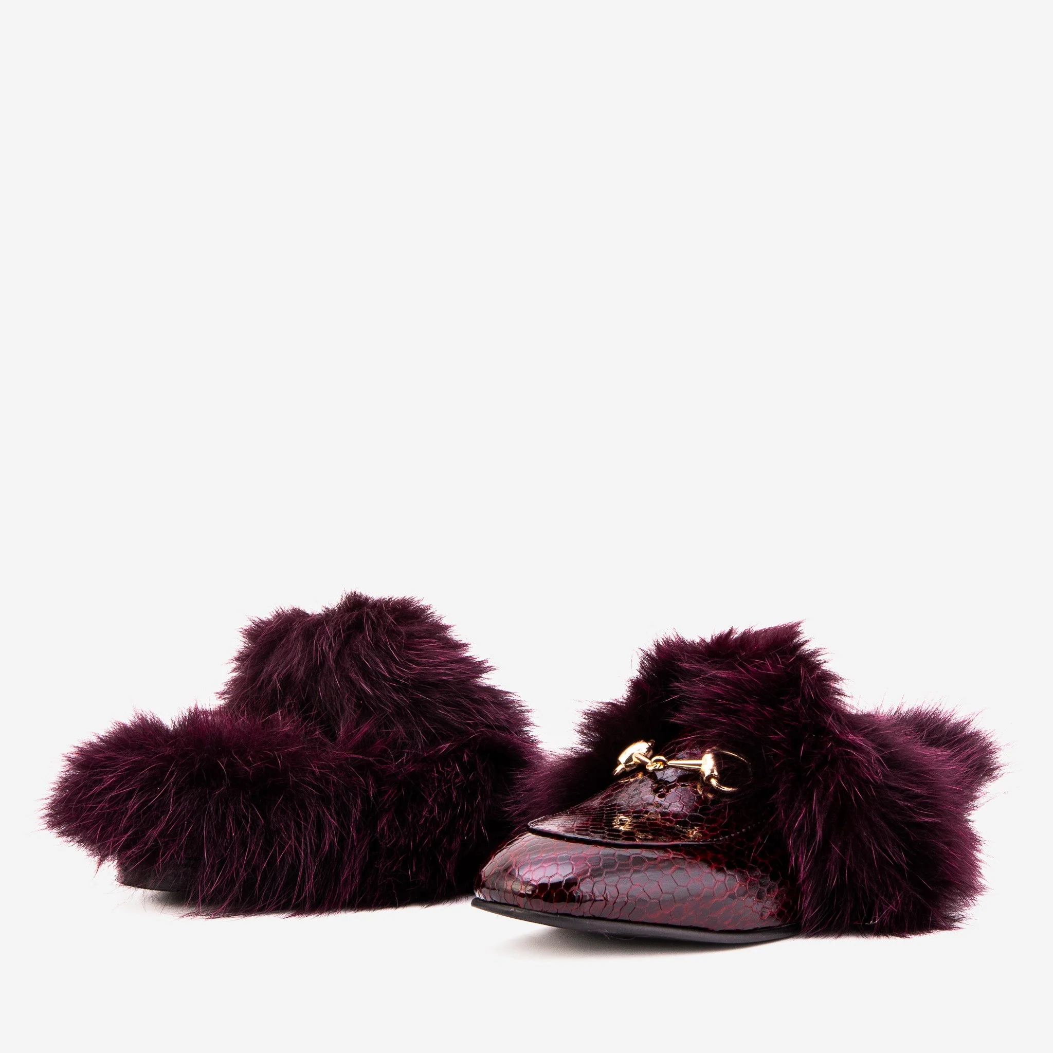 The Izmir Burgundy  Patent Leather Natural Fur Women Slipper - Image 4