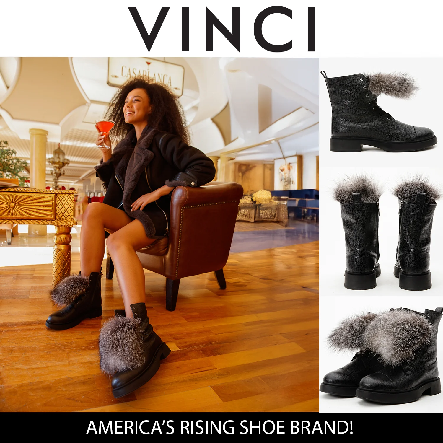 The Kajapati Black Leather Natural Fur Mid Calf Women Boot - Image 6