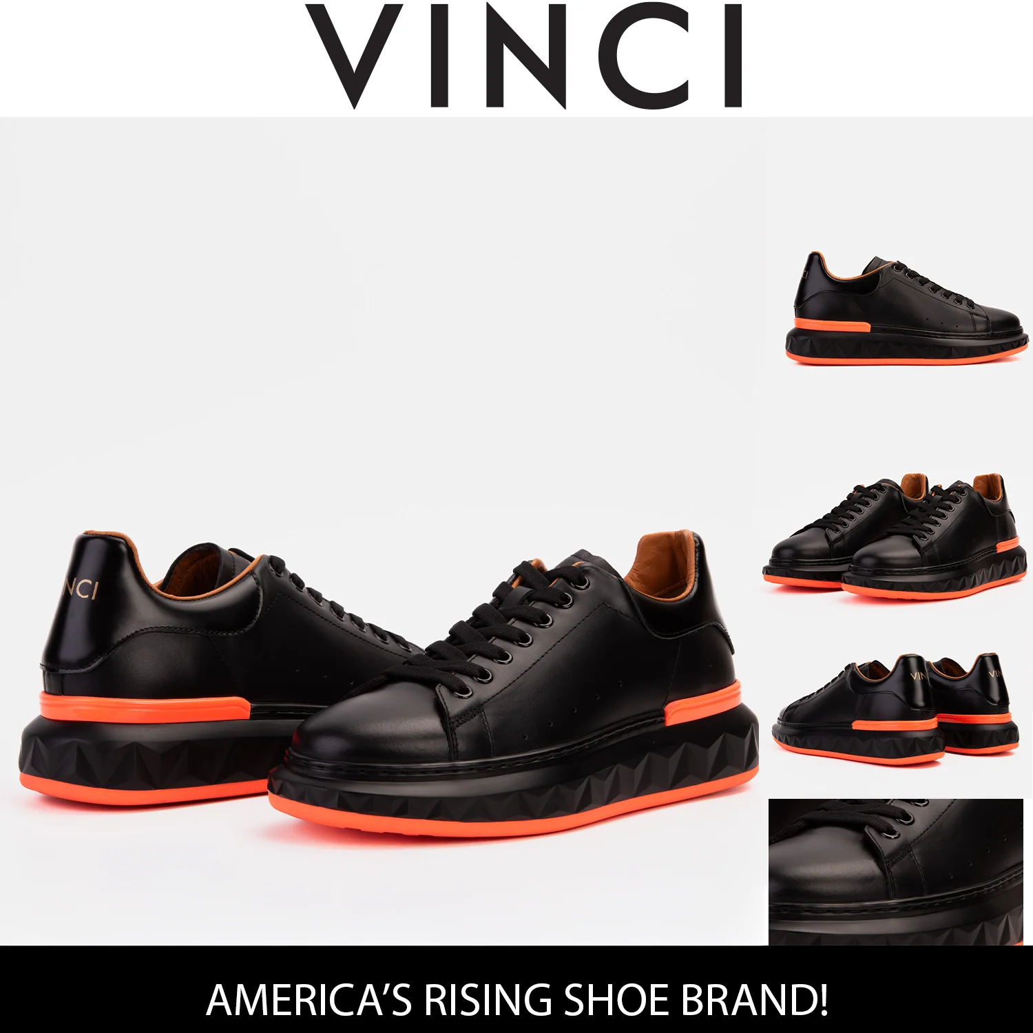 The Linq  Black & Orange Leather Men Sneaker - Image 9