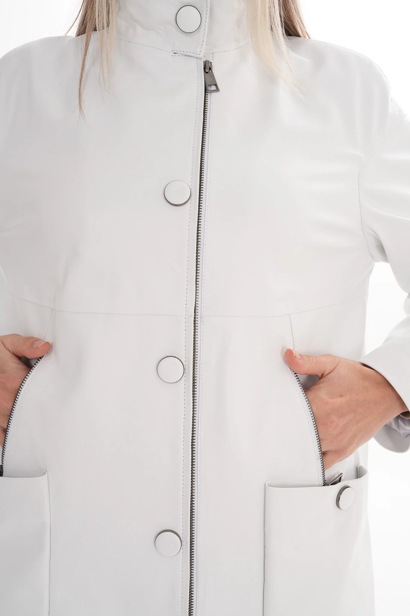 The Liora White Leather Women Jacket - Image 7