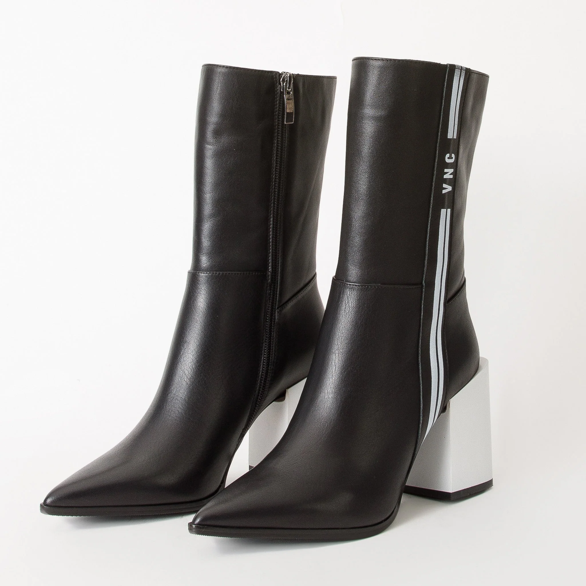 The Loretto Black Leather Block Heel Mid Calf Women Boot - Image 2