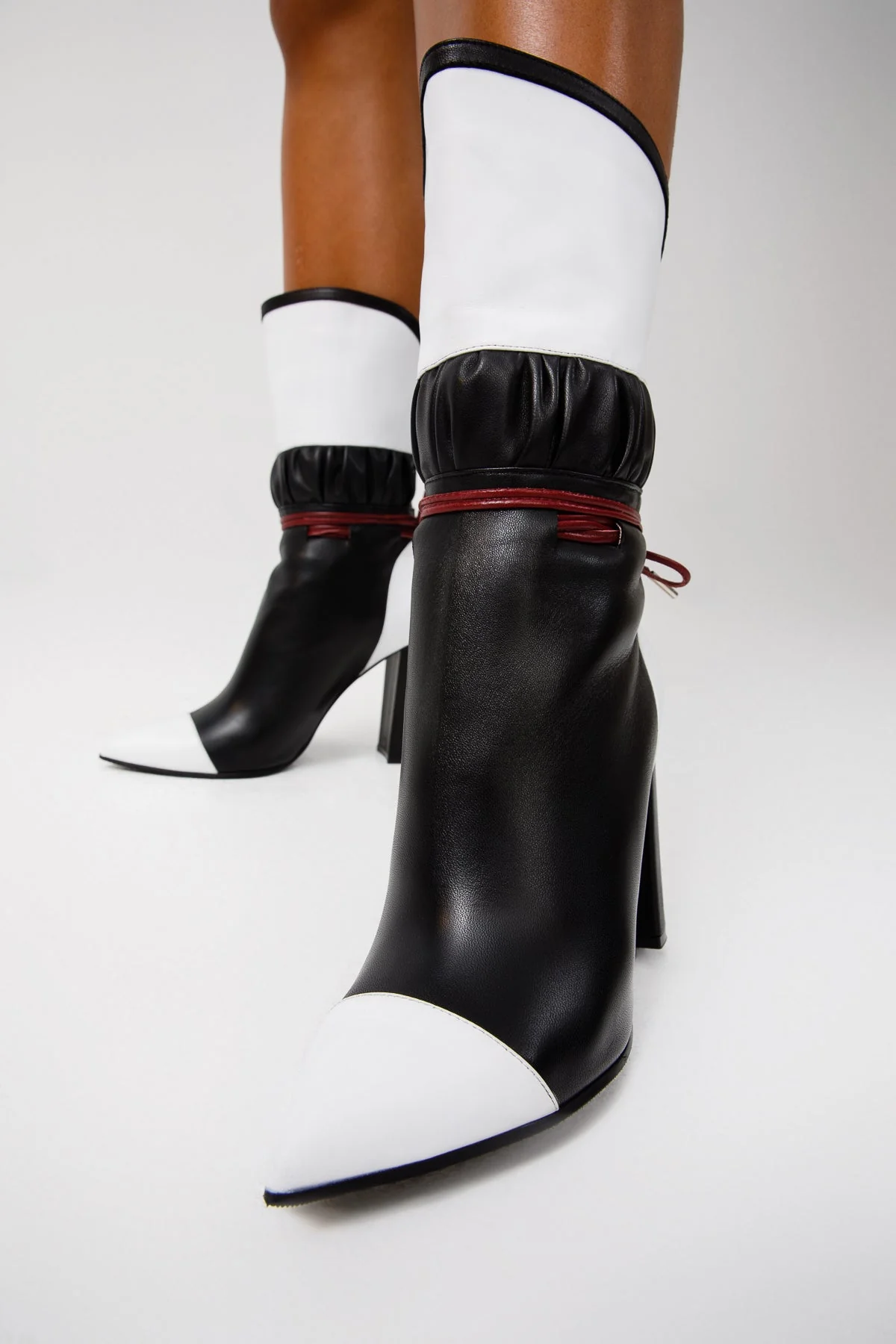 The Lucca Black & White Leather Mid Calf High Heel Women Boot Limited Edition - Image 10