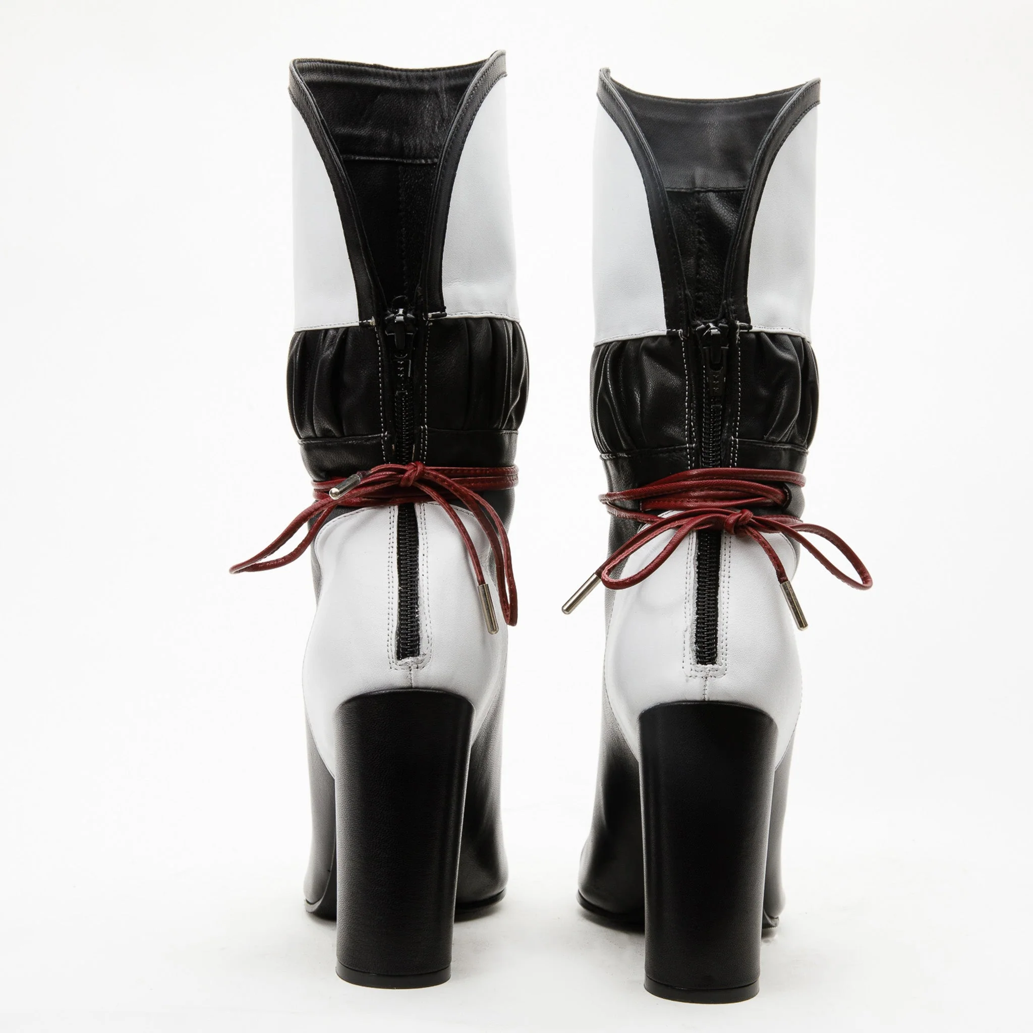 The Lucca Black & White Leather Mid Calf High Heel Women Boot Limited Edition - Image 5