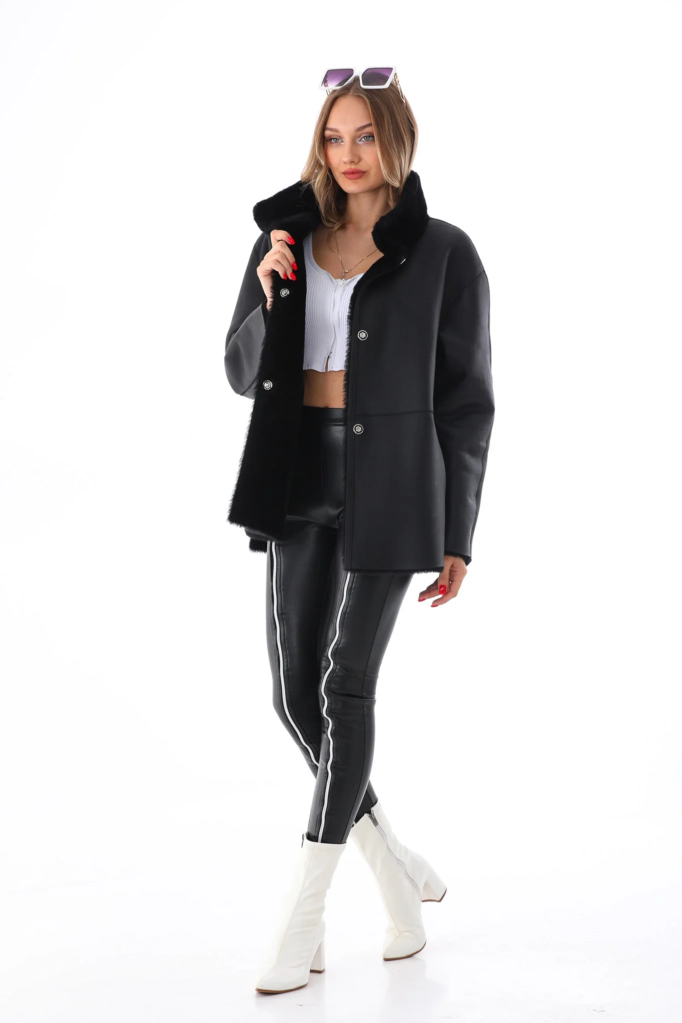 The Luxera Reversible Black Shearling Women Leather Jacket - Image 2