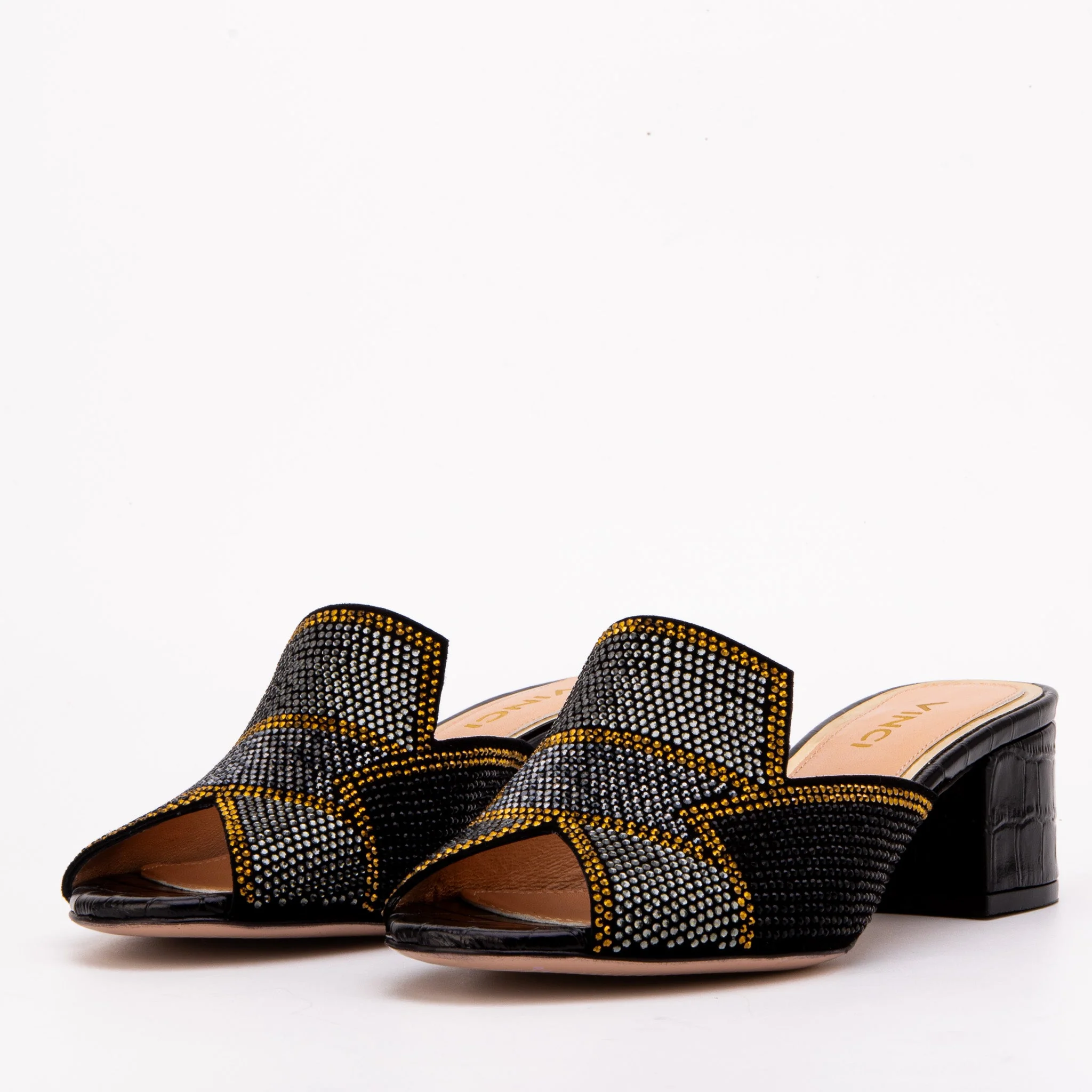 The Magnolia Black Glitter Leather Women Sandal - Image 2